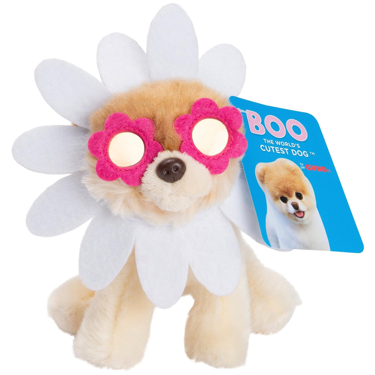 GUND Boo, The World’s Cutest Dog, Itty Bitty Boo Daisy Flower #61, Stuffed Animal Plush, Spring Decor, Pink and White, 5”