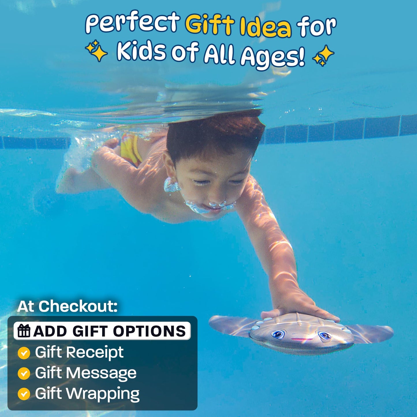 Swimming Pool Toys for Kids: Stingray Pool Torpedo Swim Toy - Self Propelled Water Toy Glides Underwater - Best Water Games & Outdoor Gifts for Boys