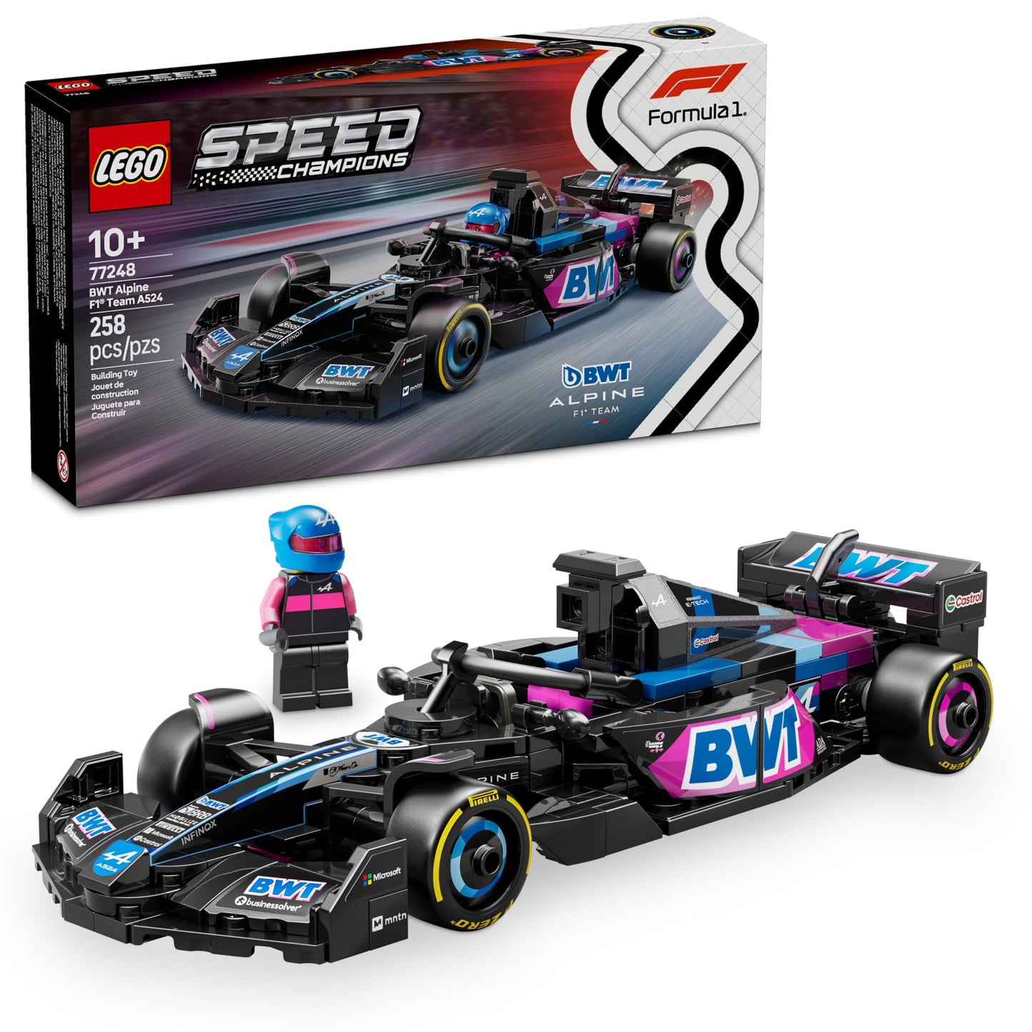 LEGO Speed Champions BWT Alpine F1 Team A524 Race Car Toy - Building Set for Kids, Boys & Girls, Ages 10+ - Toy Car for F1 Fans - Gift Idea