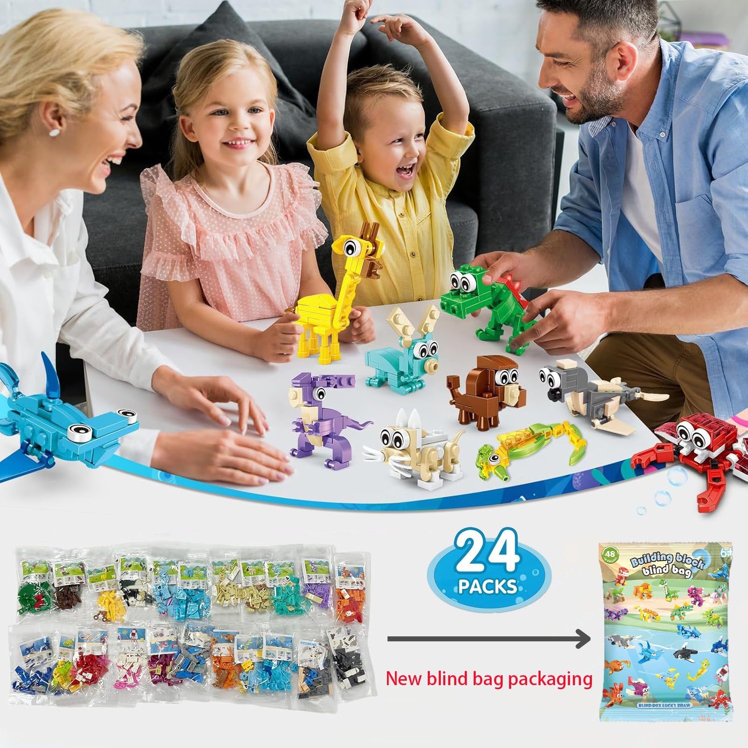 24 Packs Animals Building Sets for Kids,3 in 1, 72 Kinds of Transformable Building Block Toy,Compatible with Lego Party Favors,Classroom Student