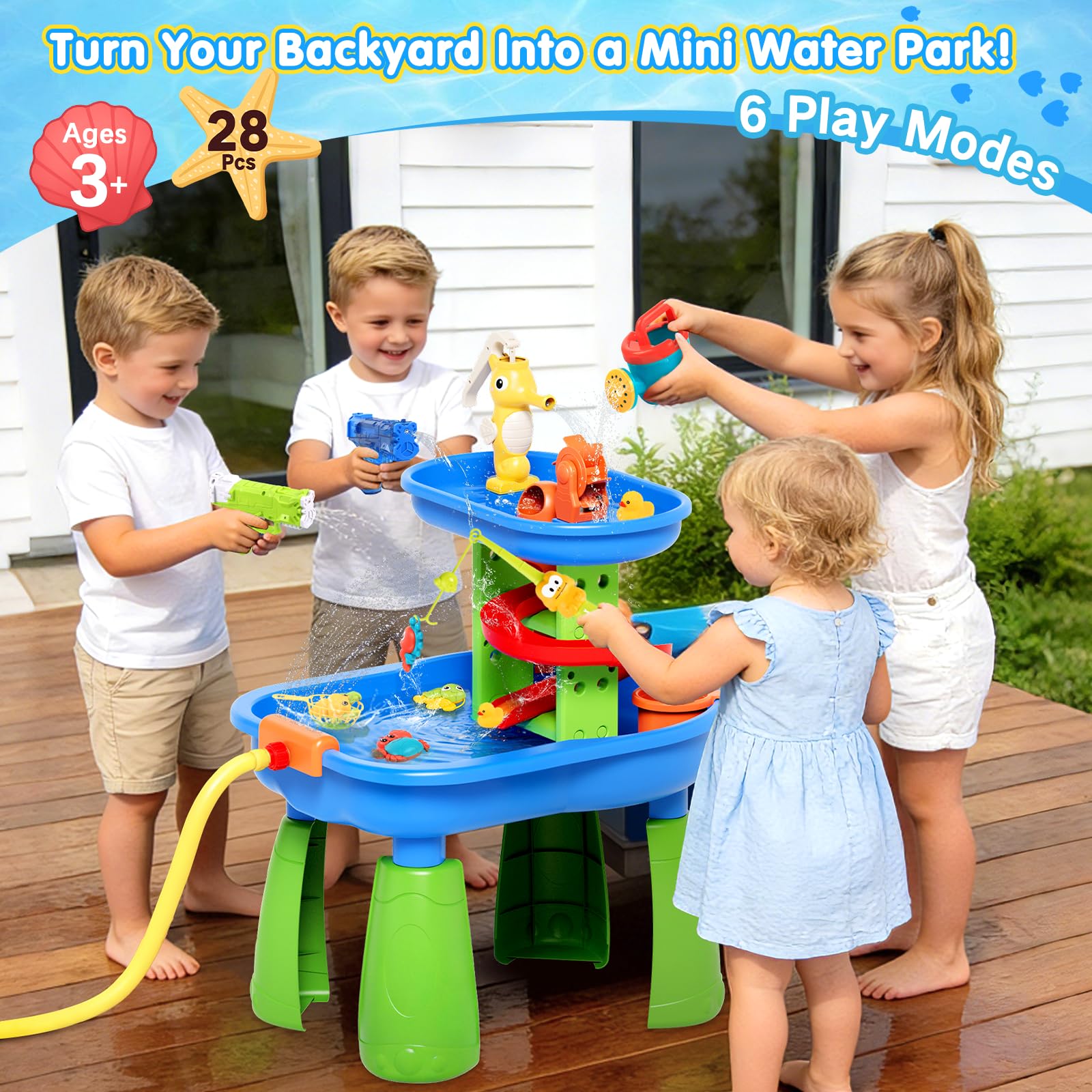 Water Table for Kids Ages 3-8,STEM 28PCS Rain Shower Sand & Water Play Set