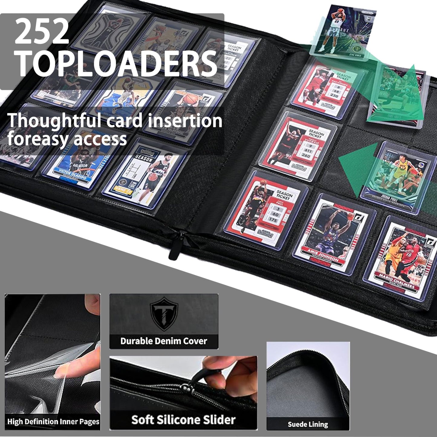 TINTEK 9-Pocket Trading Card Binder Album for Top Loader Cards - Holds 252 Cards, Compatible with 3" x 4" Sleeves, Card Holder for PTCG, Sports, TCG