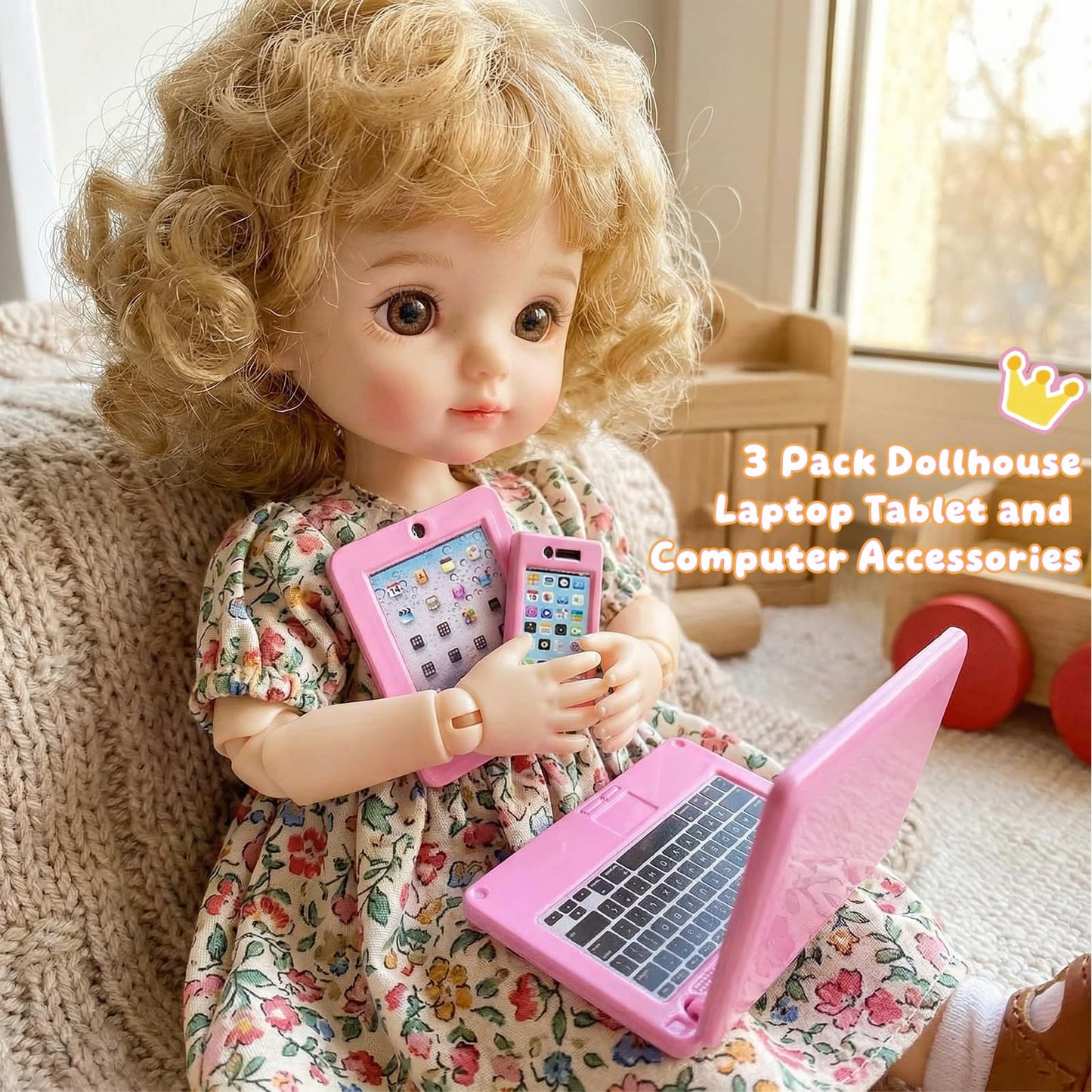 3 Pack Dollhouse Mini Laptop Tablet and Smart Phone Scene Computer Simulation Accessories for Doll 1/6 1/12 Miniatures Silver