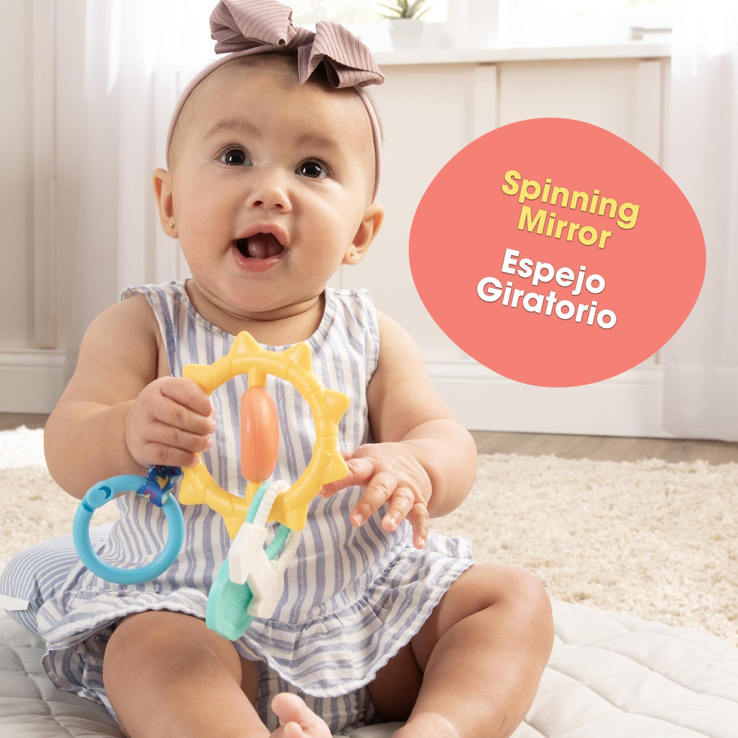 BEBE FUERTE Strong & Sunny Clip On Stroller Toy by Robin Arzon - Developmental Baby Teething Toys - Travel Toys for Infants - Teething Toy for 0