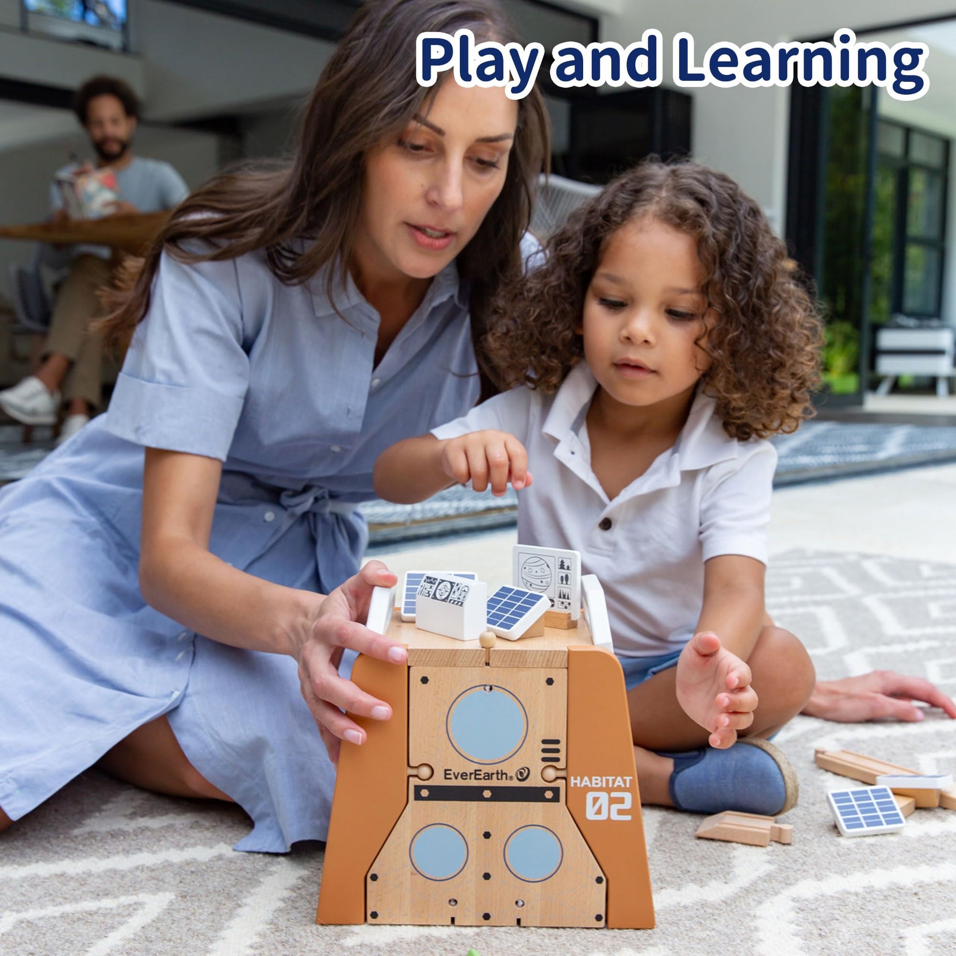 EverEarth Wooden Train Set Space Toys, Wood Train Track Set 39pcs, Mars Explore Base Train Space Station with Rocket and Astronaut for Kids 36m+, FSC