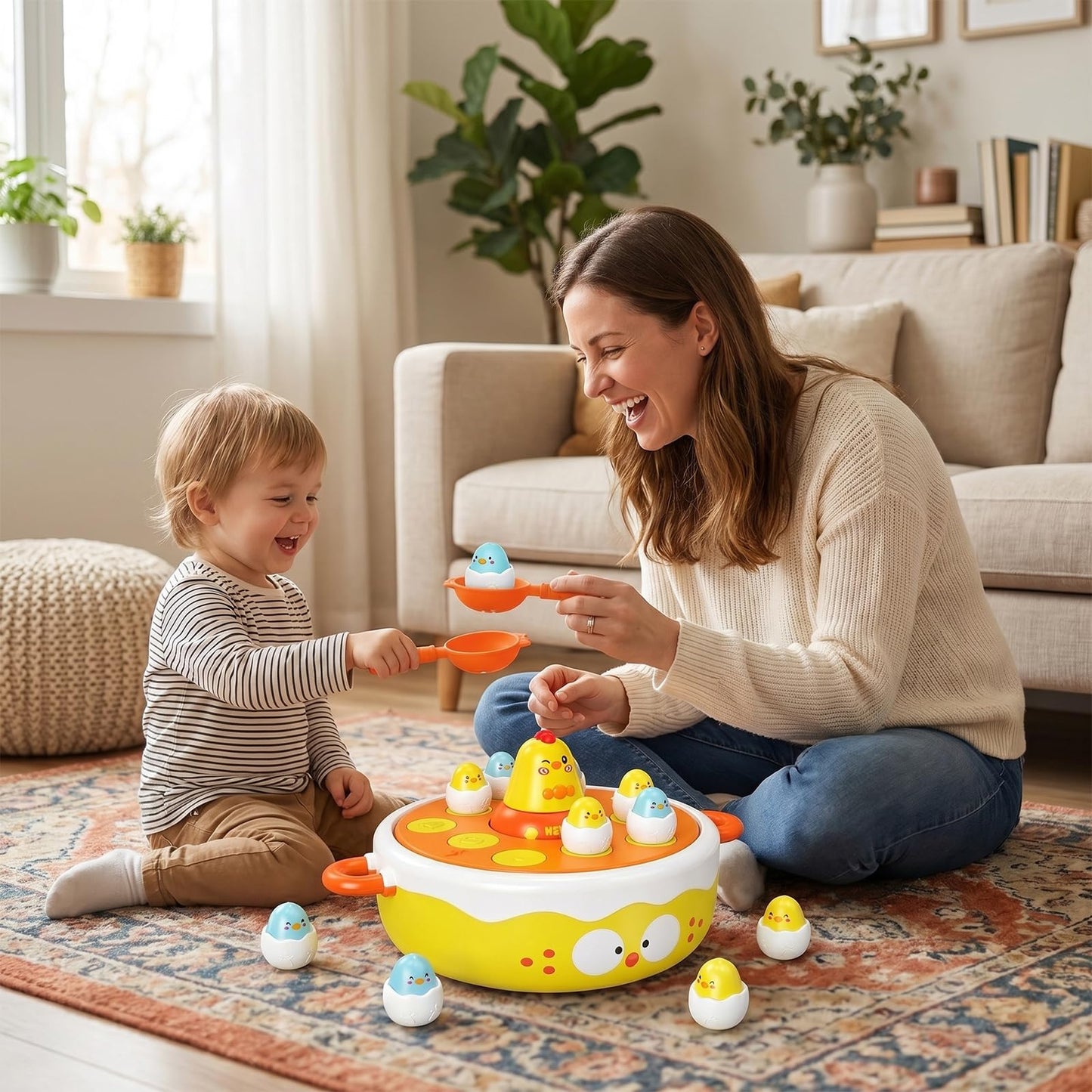 4 in 1 Table Game for kids, Bounce and Catching Game, Fishing Game, Bowling Toy, Tic-Tac-Toe, Music,Light, Hook-a-Chicken, Hand-Eye Coordination