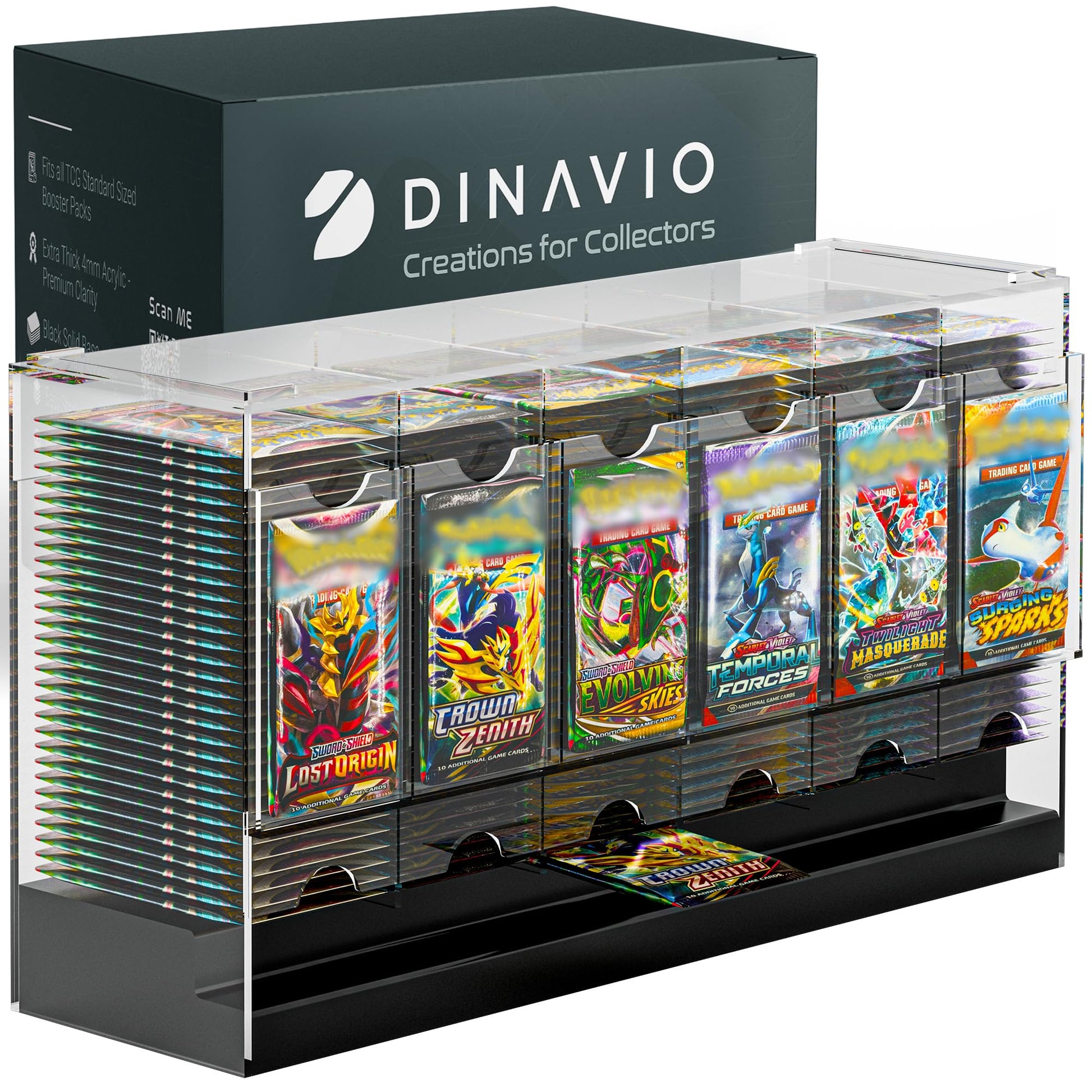 Dinavio Crafthouse 6-Slot Booster Pack Dispenser with Black Base - Fits 240 Booster Packs for Dispensing - Compatible with TCG Trading Card Boosters