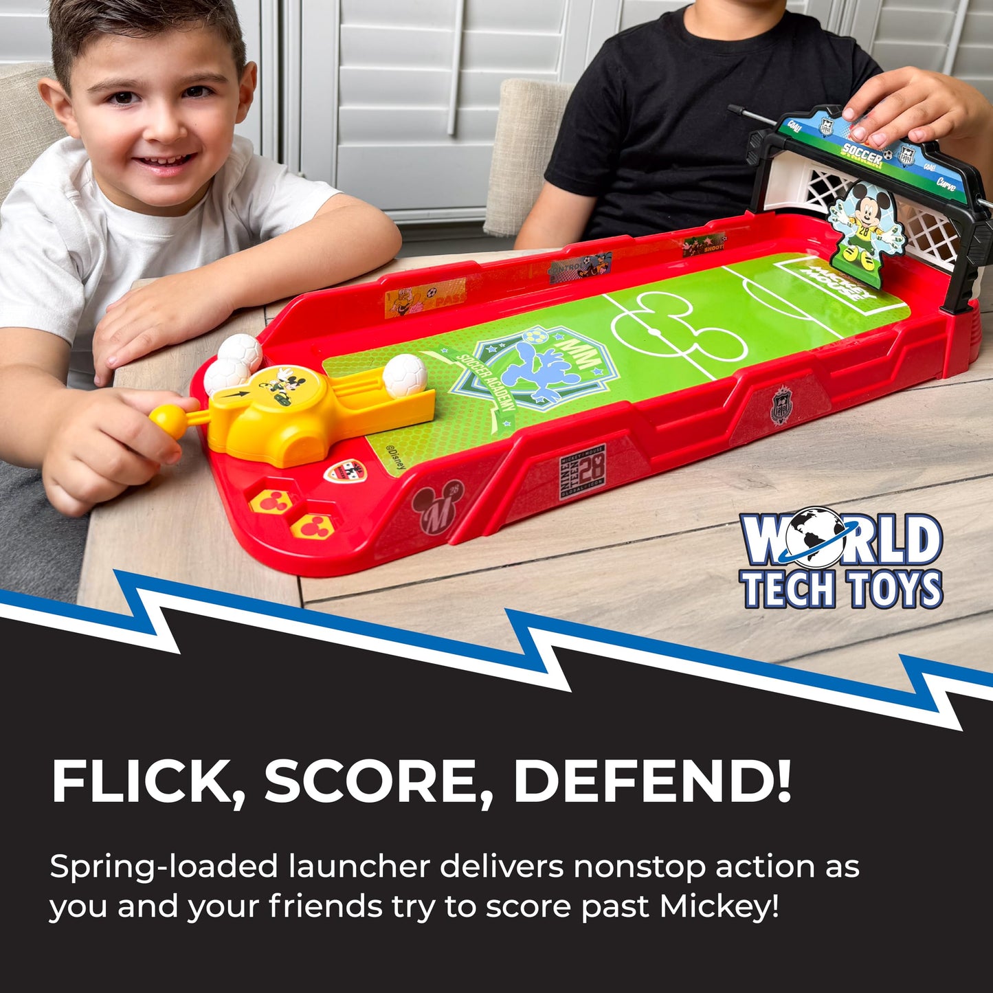 Disney Mickey Mouse Tabletop Soccer Game, Spring Launcher, Pop-Up Goalie