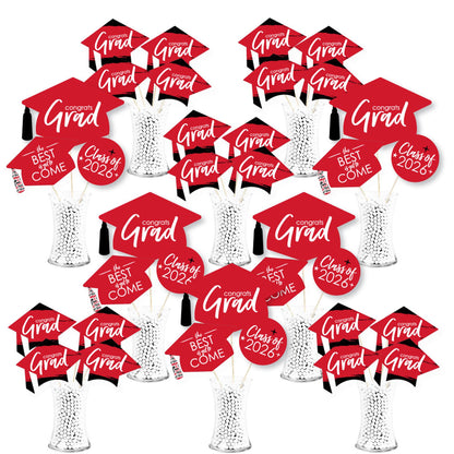 Big Dot of Happiness 2026 Red Graduation Party Centerpiece Sticks - Showstopper Table Toppers - 35 Pieces