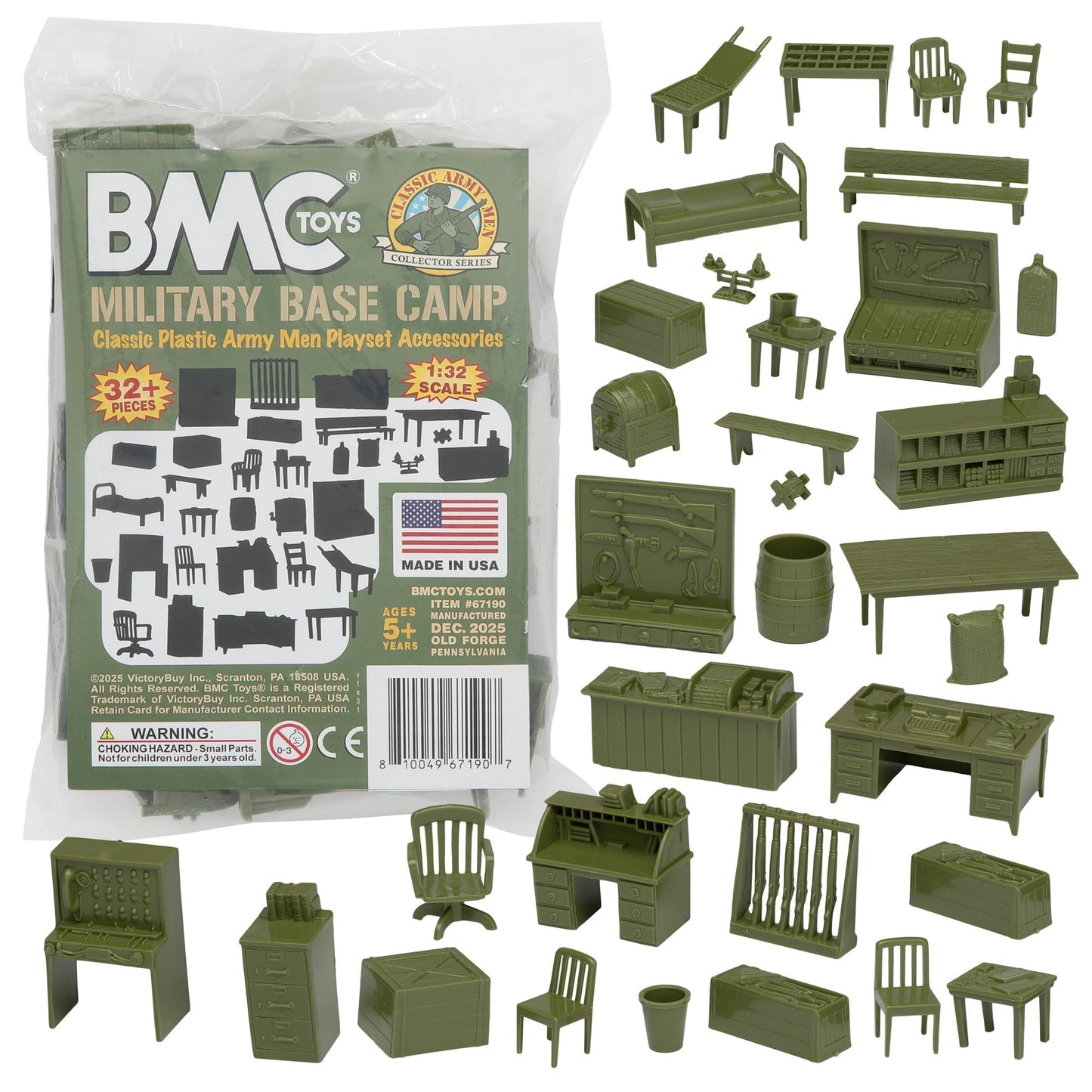 BMC Classic Marx Military Base Camp - 32pc Plastic Army Men Playset Accessories