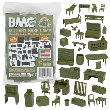 BMC Classic Marx Military Base Camp - 32pc Plastic Army Men Playset Accessories