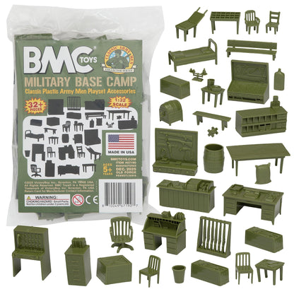BMC Classic Marx Military Base Camp - 32pc Plastic Army Men Playset Accessories