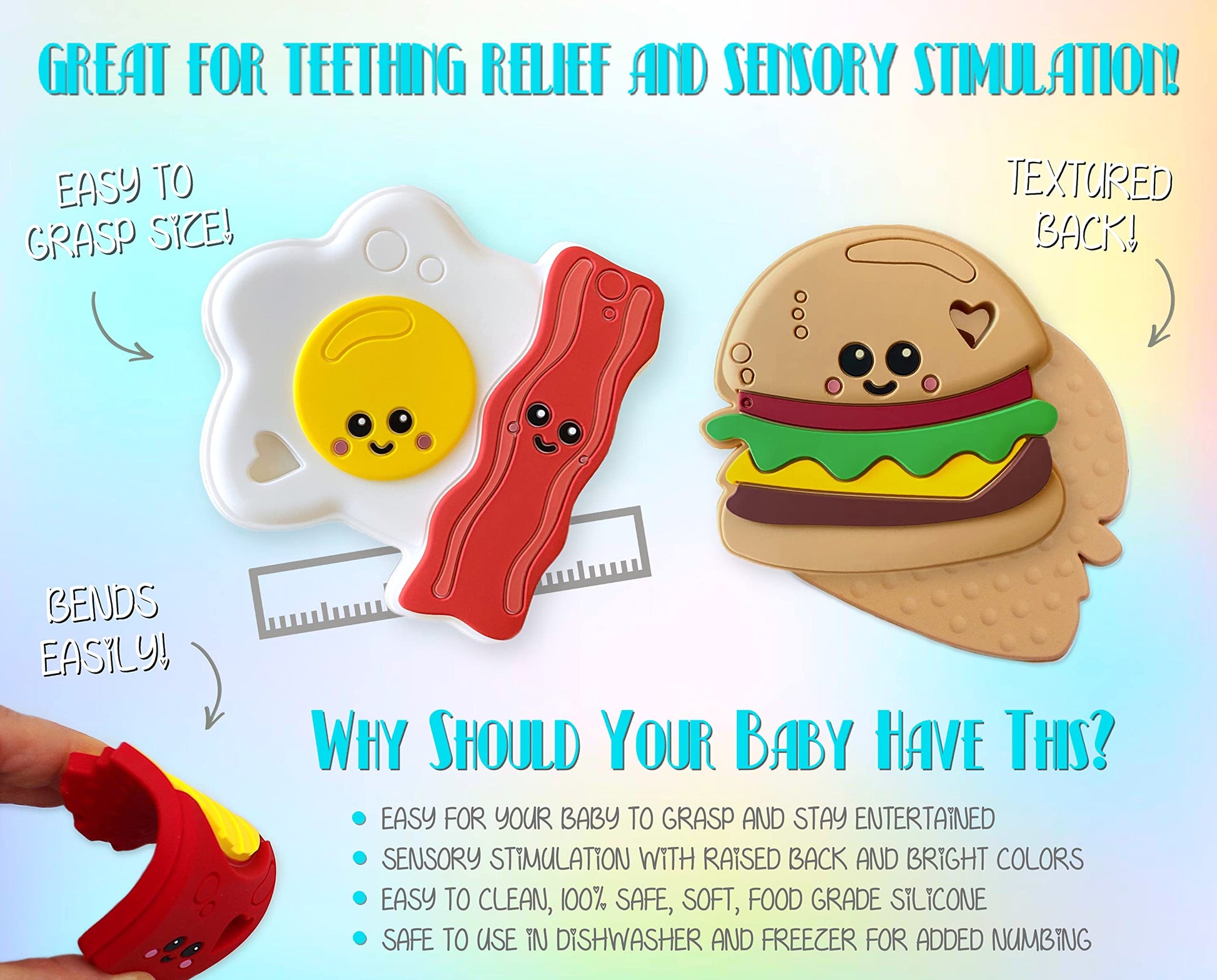 Happy French Fries Silicone Teething Toy! 100% Safe, Non-Toxic, BPA Free and Effective for Teething Pain Relief...Happy Fries Designed for a Happy