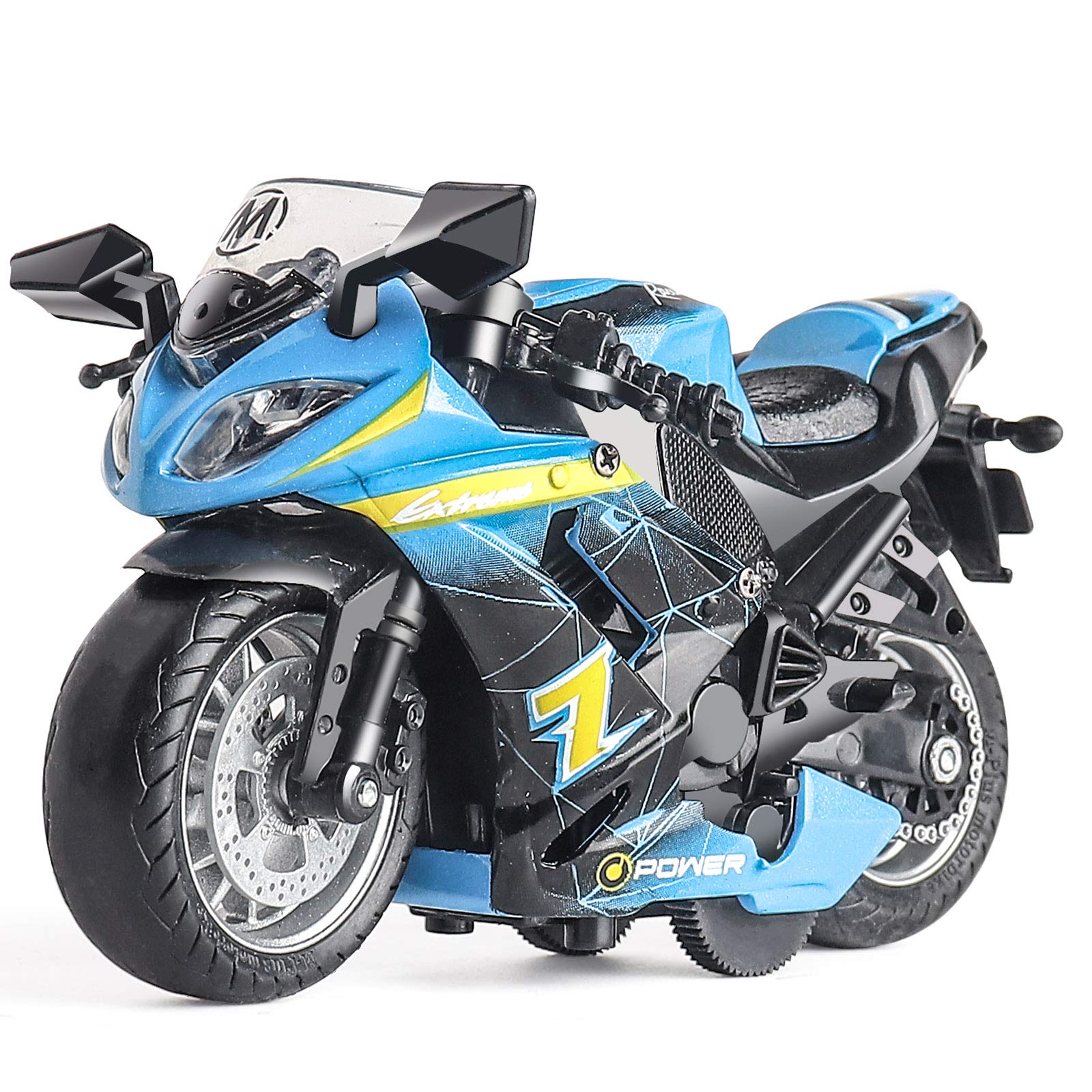 MING YING 66 Toy Motorcycle - Pull Back Toy Car with Sound and Light Toy,Toy Motorcycles for Boys,Toys for 3-9 Year Old Boys (Blue)