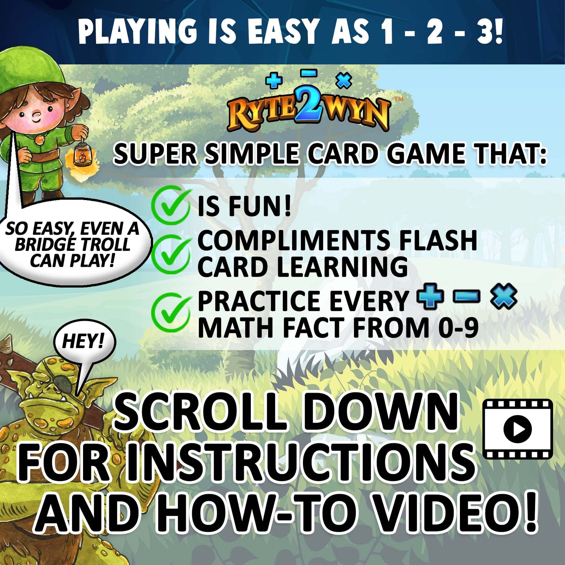 Wreathy Games Ryte2Wyn - The Magical Card Game of Math - Practice Every Addition, Subtraction and Multiplication Math Fact from 0-9 - Ages 5 & Up