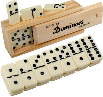 Dominos Set for Adults, Double 6 Domino Game, Double Six Standard Domino with Natural Wooden Box, 28 Tiles,Tradditional Board Game for Adults