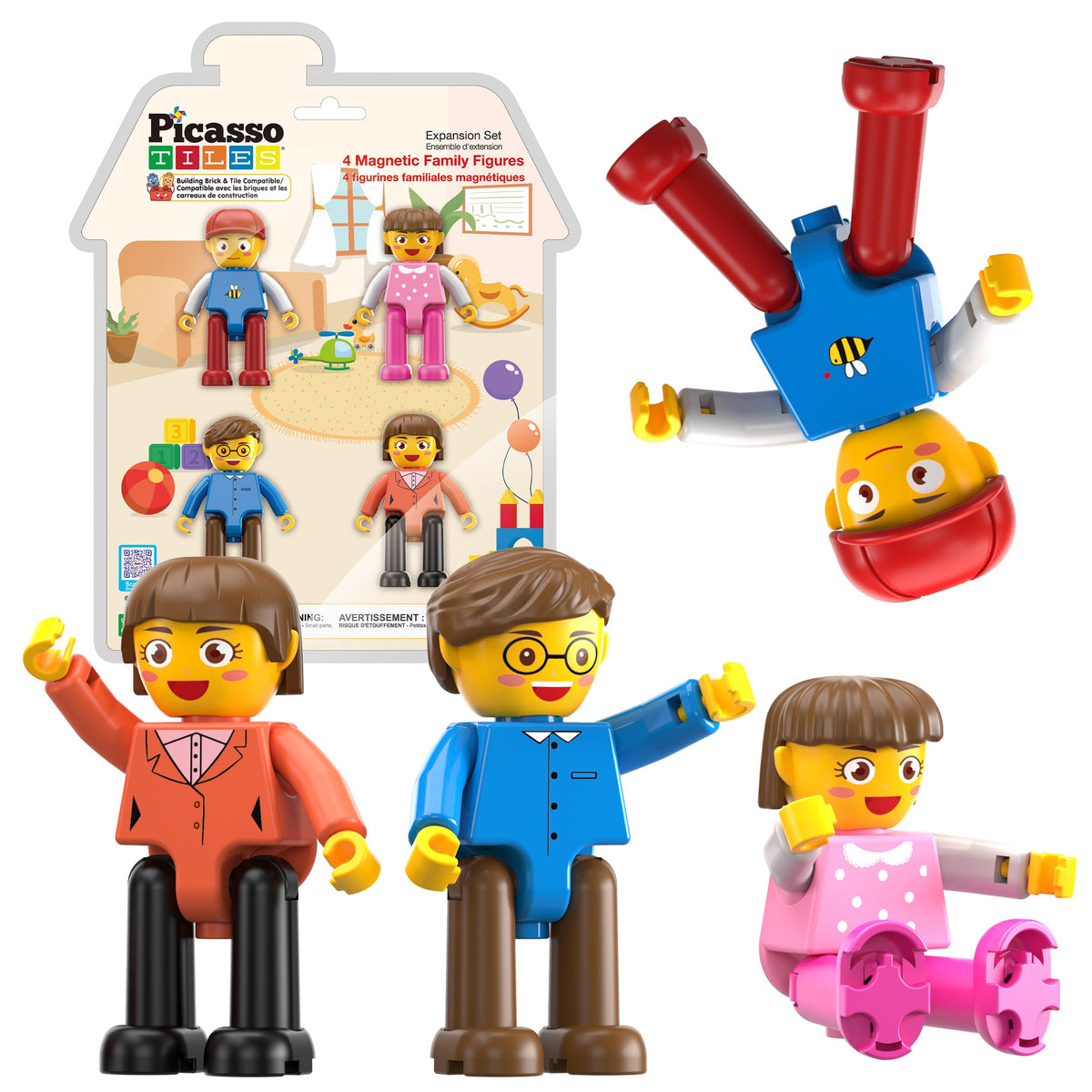 PicassoTiles 4pcs Magnetic Family Action Figures Toddler Magnet Toy Expansion Pack Educational Add-on STEM Learning Kit Toys Pretend Playset for