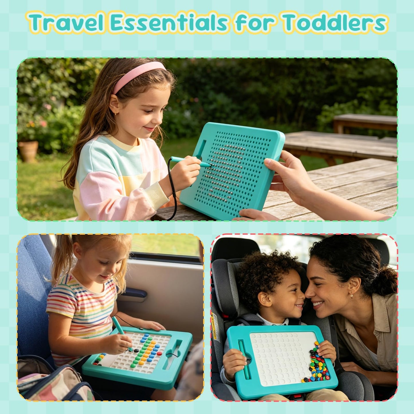 Kkogleam 2-in-1 Double-Sided Magnetic Drawing Board for Kids& Toddlers Magnet Doodle Board with Beads, Magnetic Tablet Toy for Airplane & Car Ride