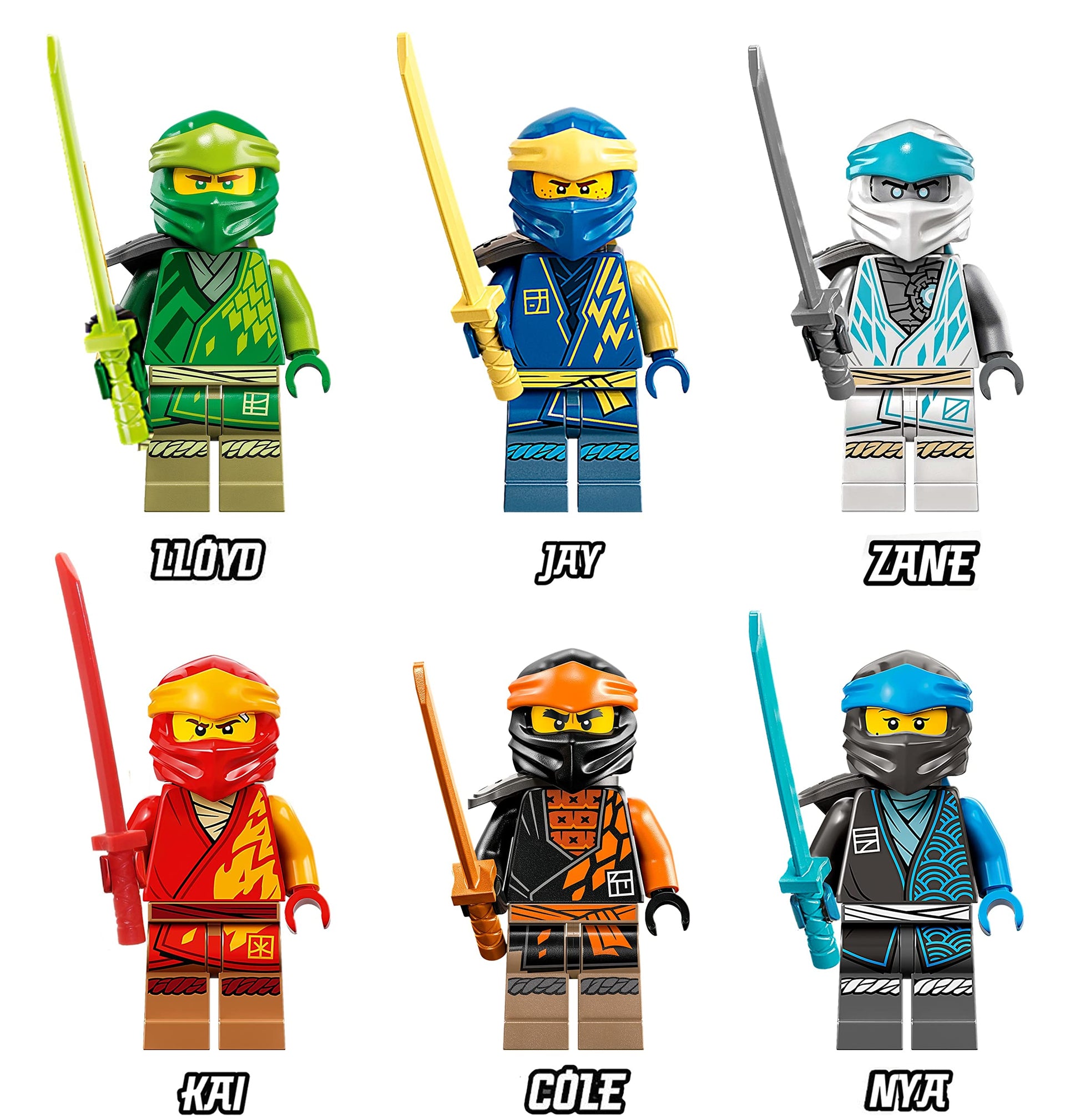LEGO NINJAGO Core Minifigure Combo Pack - Lloyd, Jay, Kai, Cole, Zane, NYA (with Weapons)