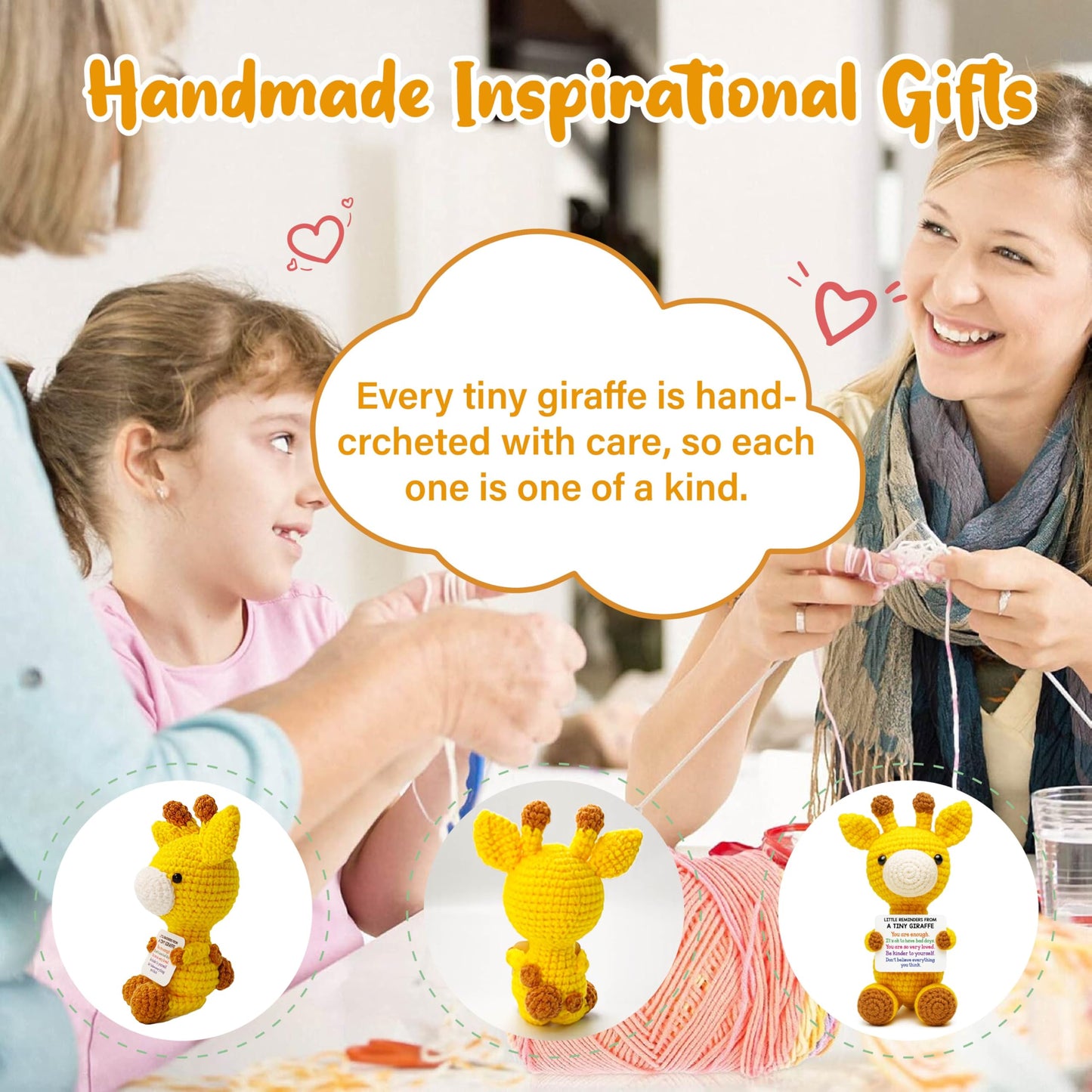 Inspirational Crochet Cheerful Giraffe - Christmas Stocking Stuffers Handmade Cute Emotional Cheer Uplifting Support Funny Gift for Women Student