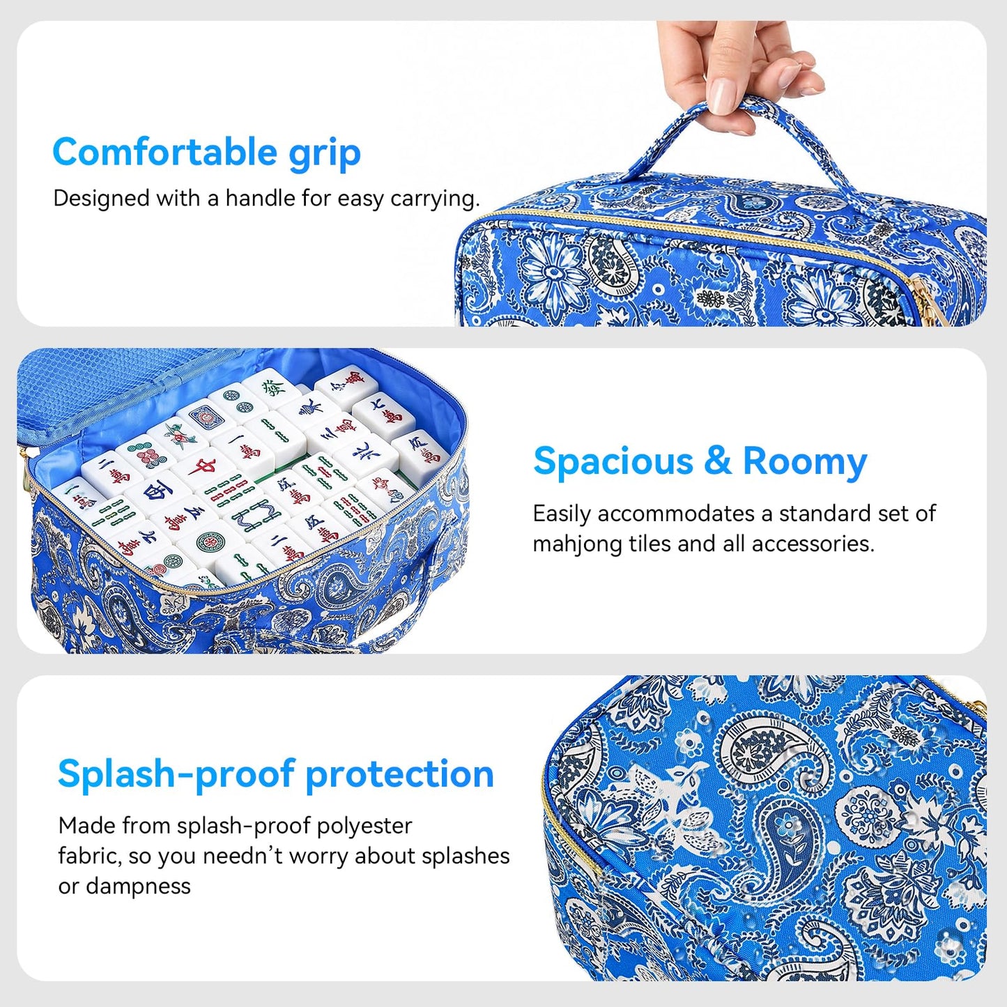 apinud Mahjong Tiles Bag with Zipper and Handle, for 1.2" (30mm) Standard Size American Mah Jong Tiles,Thickened Carrying Storage Pouch Inner Pocket