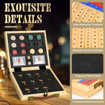 21 Inches Horse Racing Game, Horse Race Board Games with 11 Luxury Metal Horses,Thickened Wood Chessboard,Chips,Cards and Dice, Classic Wooden Table