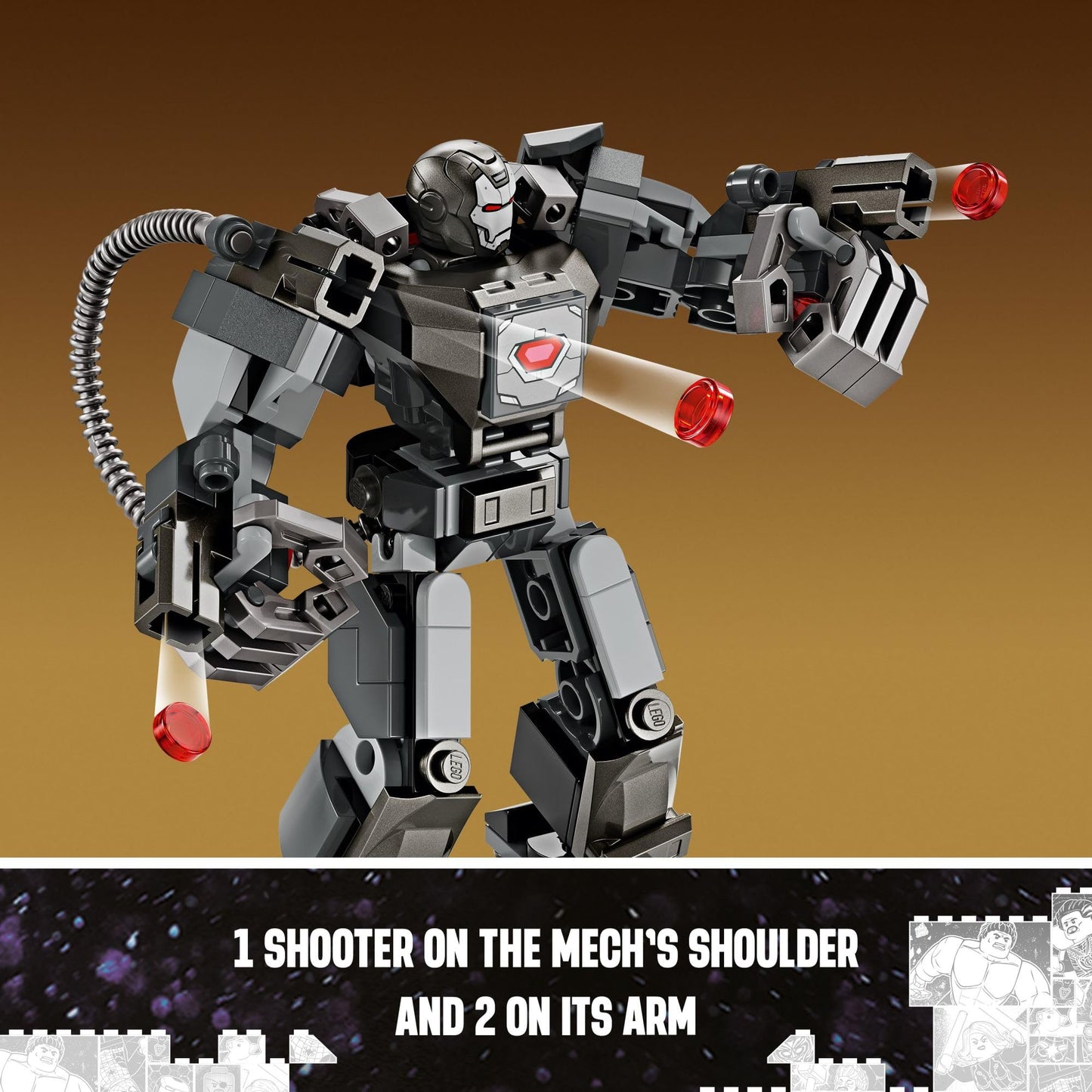 LEGO Marvel War Machine Mech Armor, Buildable Marvel Action Figure Toy for Kids with 3 Stud Shooters, Legendary Character from The MCU, Gift for Boys