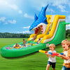 26FT Inflatable Water Slide, 1M Wide Slide with Climbing Steps, Water Hose, Handles, Enclosed Netting & Basketball Set, Heavy Duty PVC Outdoor Water