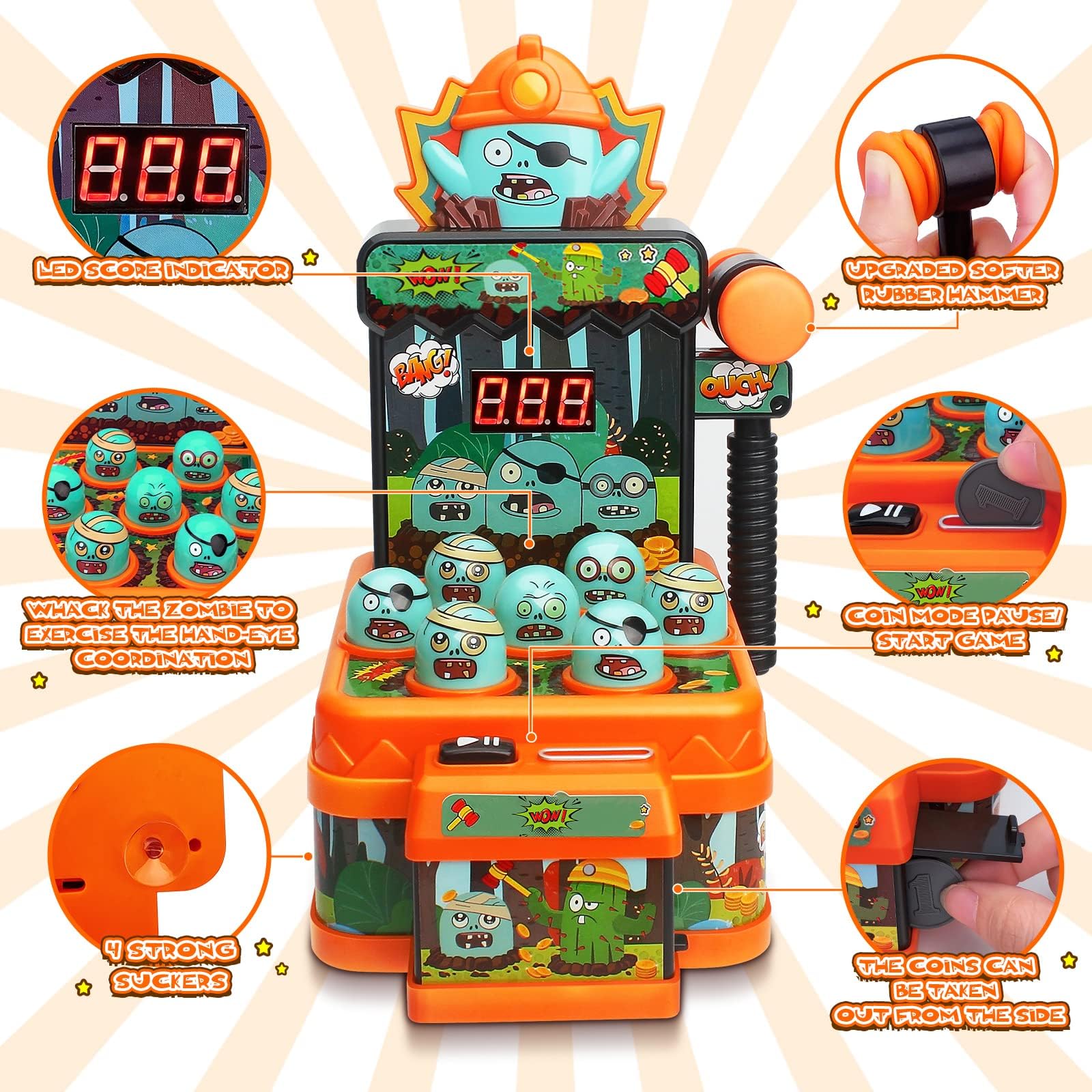Zombies Whack Game Toys for Kids, Arcade Game for 3 Year Old, Mini Electronic Interactive Hammering & Pounding Toys, Gift Idea for Toddler Kids Boys
