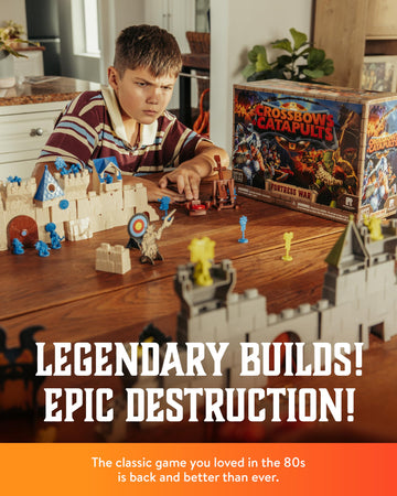 Restoration Games Crossbows and Catapults Fortress War - Dexterity Game for 2 Players - Build, Launch, and Topple Castles - 20-40 Min Playtime - Ages