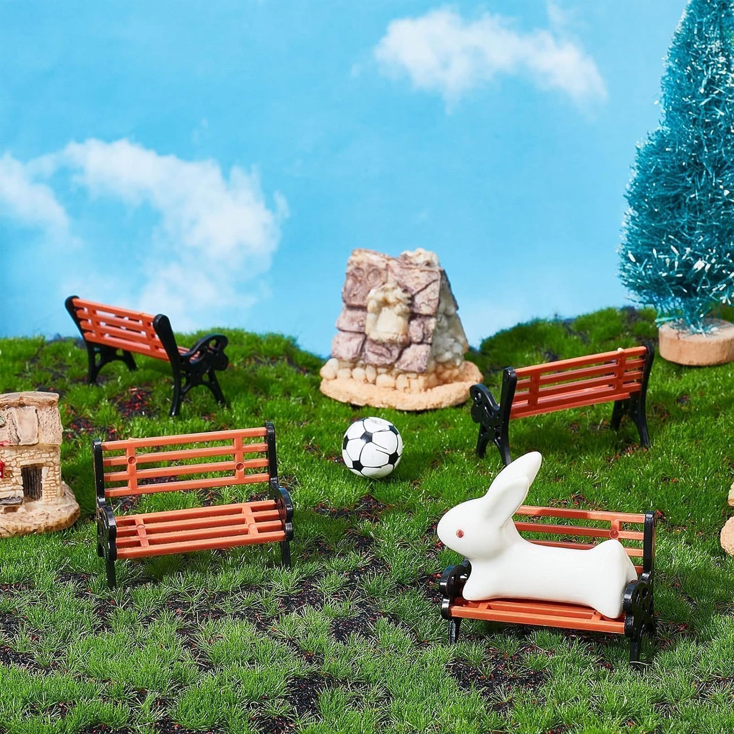 Miniature Park Bench Set 2-Pack - 1:12 Scale Brown Garden Seats with Realistic Detailing, Tiny Park Benches for Dollhouse and Fairy Garden