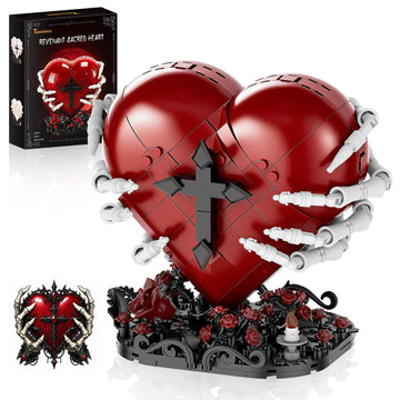 Gothic Sacred Heart of Jesus Building Set, Skeleton Hand, Roses & Cross Dark Aesthetic Catholic Model Kit, Horror Goth Home Decor, Halloween Christmas