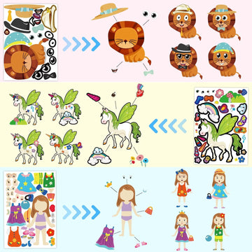 100 Pack DIY Make Your Own Animal Face Stickers - 25 Designs, Funny Mermaid Princess Prince Face Stickers for Kids, Party & Festival Favor, School