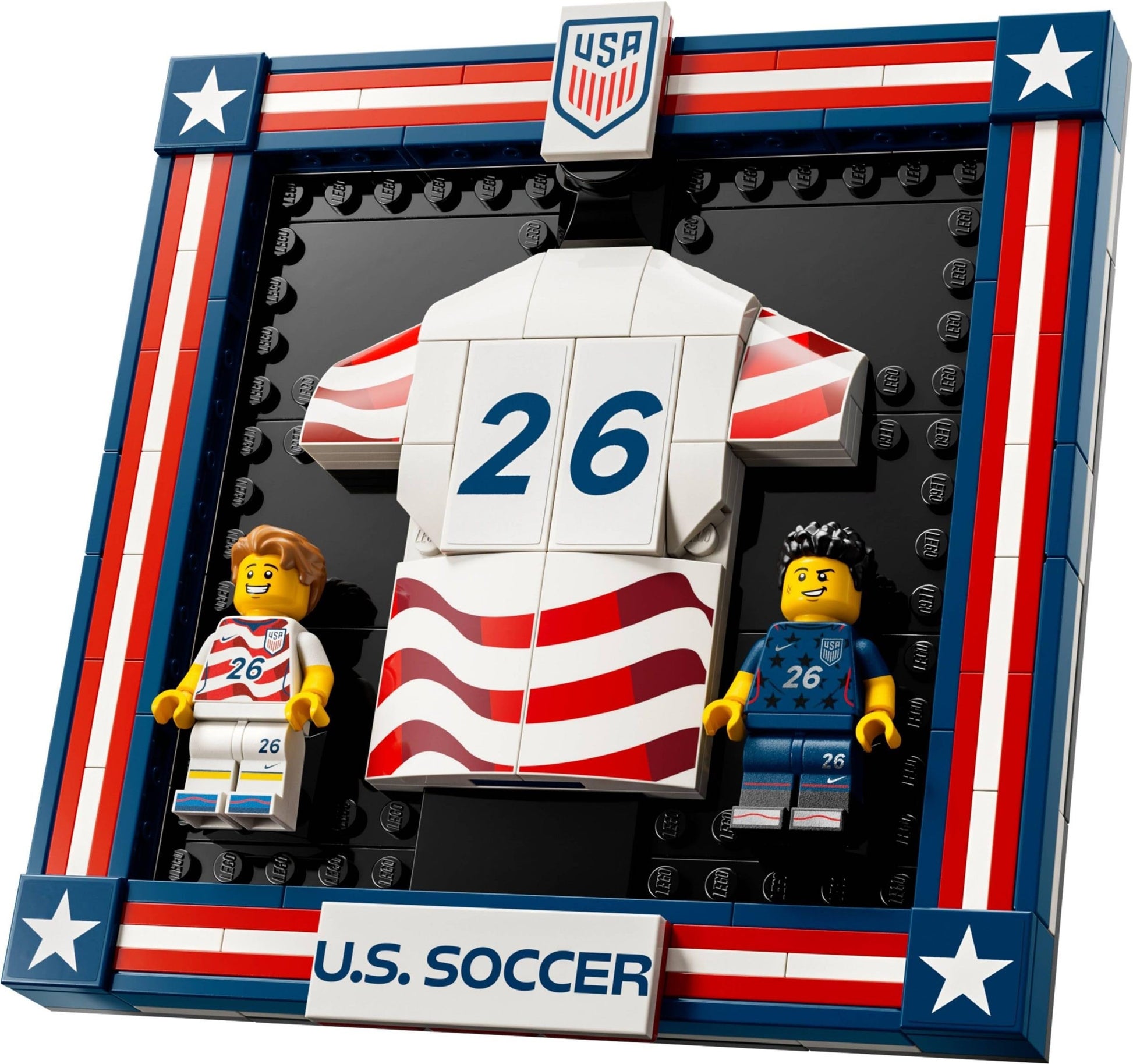 LEGO Editions 2026 U.S. Soccer National Team Jersey Set #43033 - 167 Pieces, Customizable Framed Jersey Display with 2 Minifigures | Ages 10+ | World