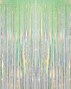 Iridescent Green Party Streamers Backdrop - 2 Pack 3.3 x 8.21 ft Neon Transparent Holographic Tinsel Foil Fringe Curtain for Birthday Dinosaur St