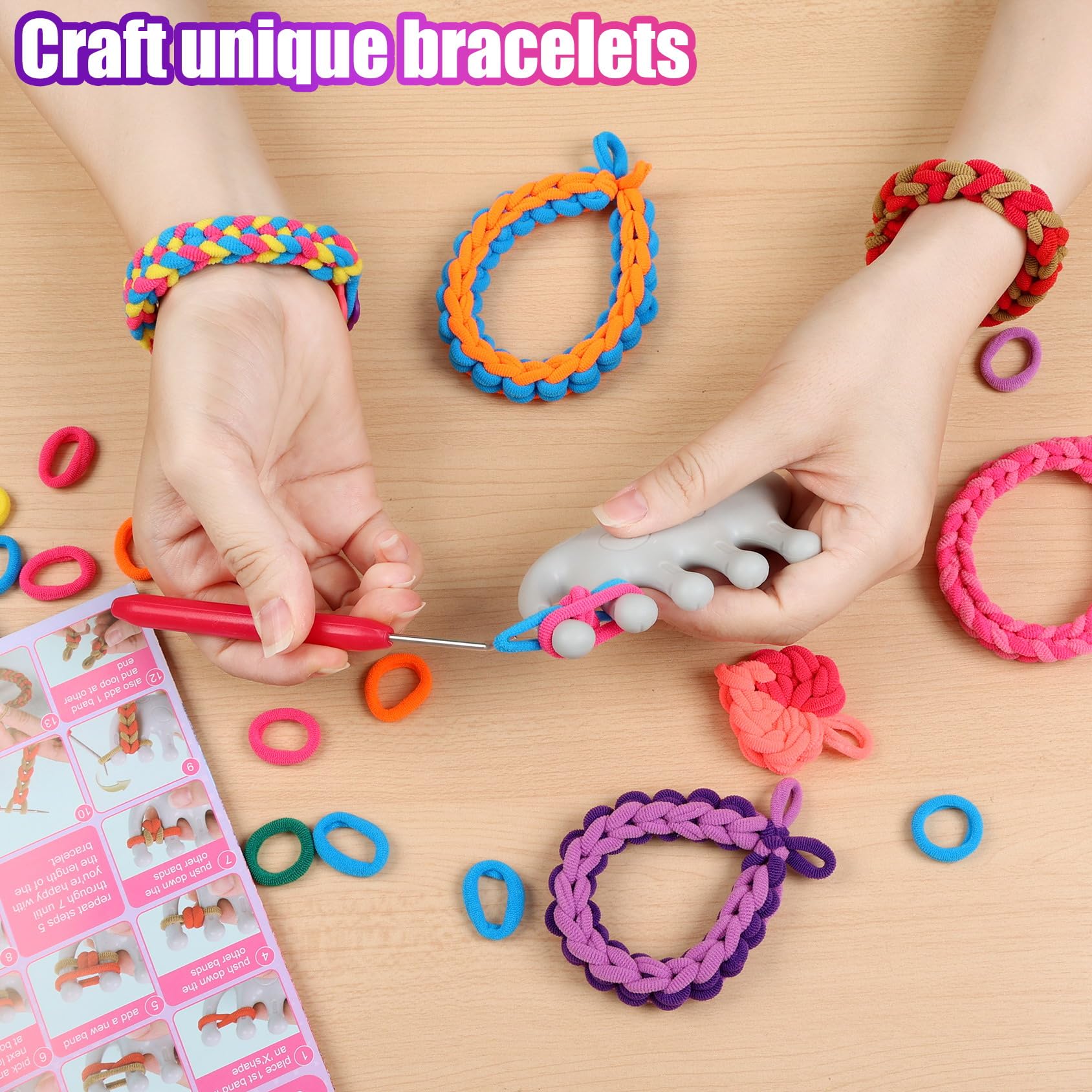 FUNiOi Kids Art and Craft Kit, Rubber Band Bracelet Make Toy, Cat Weaving Comb, 1000+ Colorful Hair Ties, DIY, Organizer Case, Gift for Girls 7-12