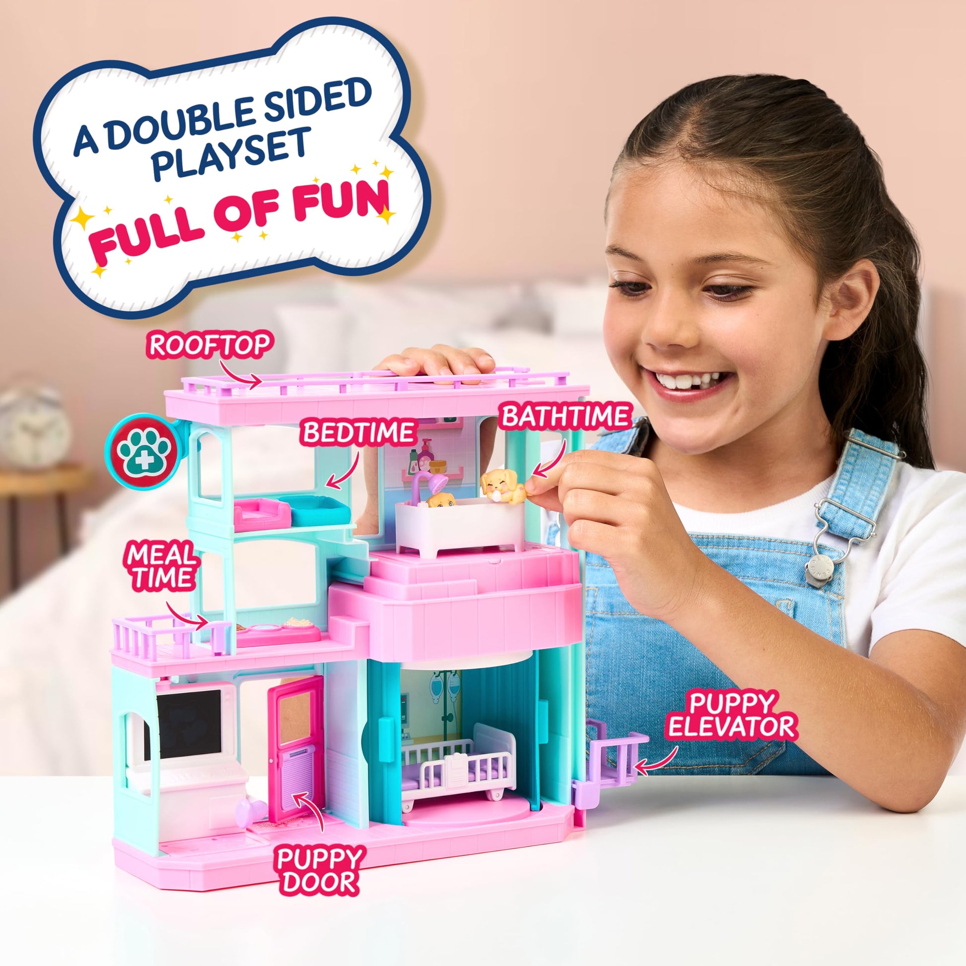 Little Live Pets Mama Surprise Families Pet Vet Playset, Baby Care Clinic Animal Hospital Play Set, 3 Puppies, Accessories, Vet Toys for Kids 5+