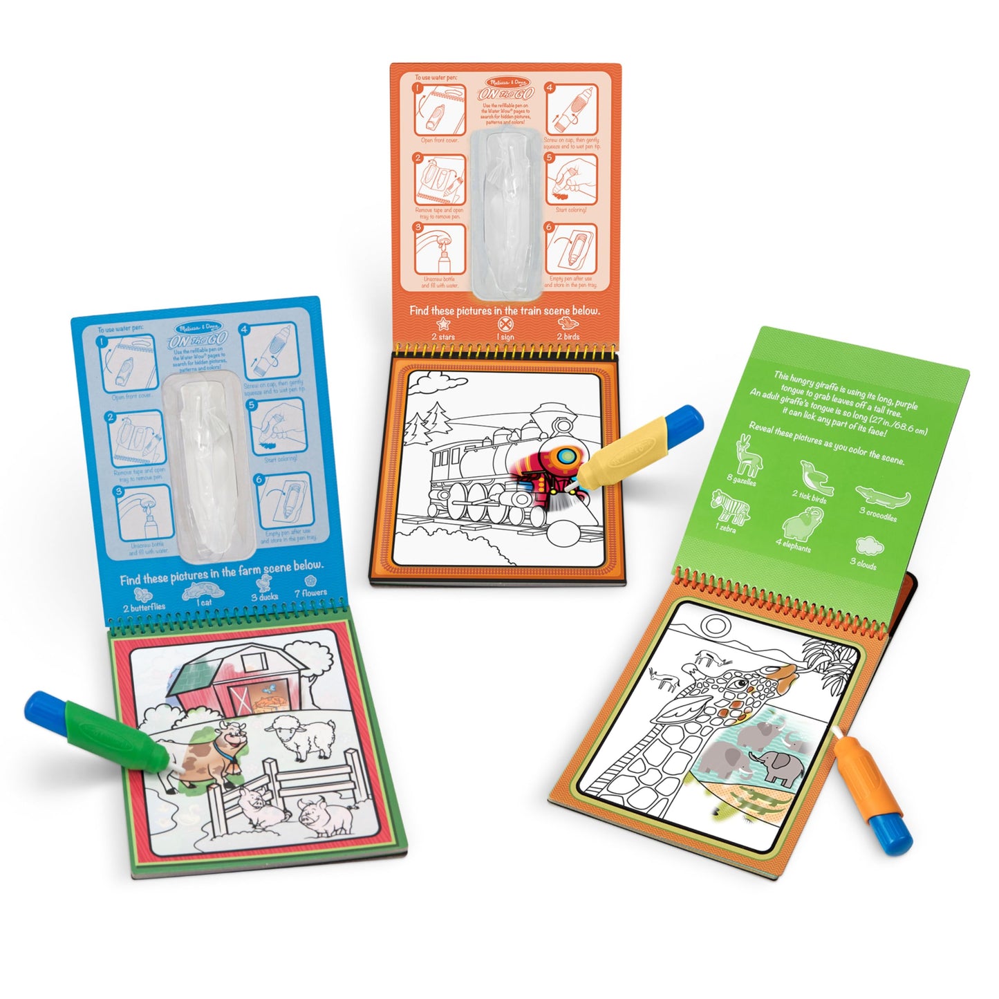 Melissa & Doug On The Go Water Wow! Reusable Water-Reveal Activity Pads, 3-pk, Vehicles, Animals, Safari