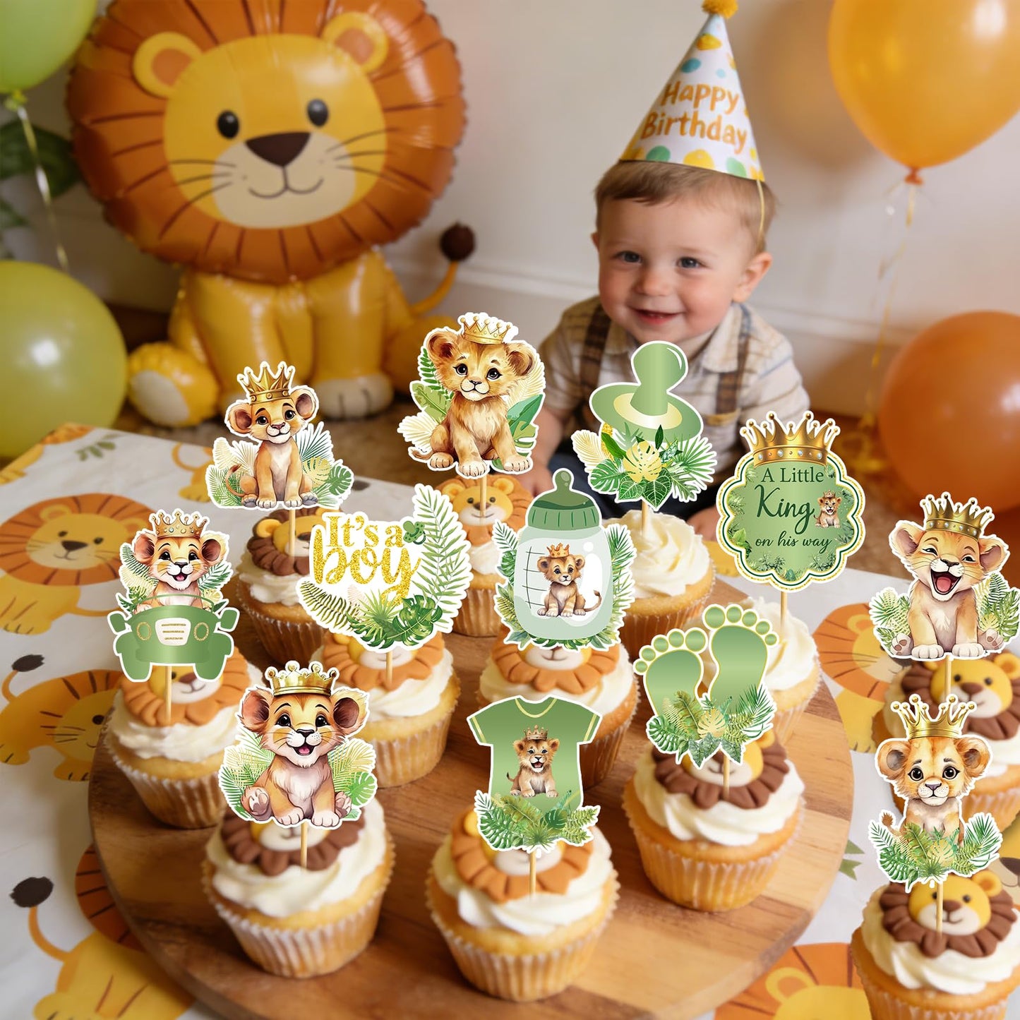 24 Pcs Lion Baby Shower Decorations: Lion Cupcake Toppers A Little King Is On His Way Baby Shower Safari Cupcake Toppers Wild Jungle Safari Gender