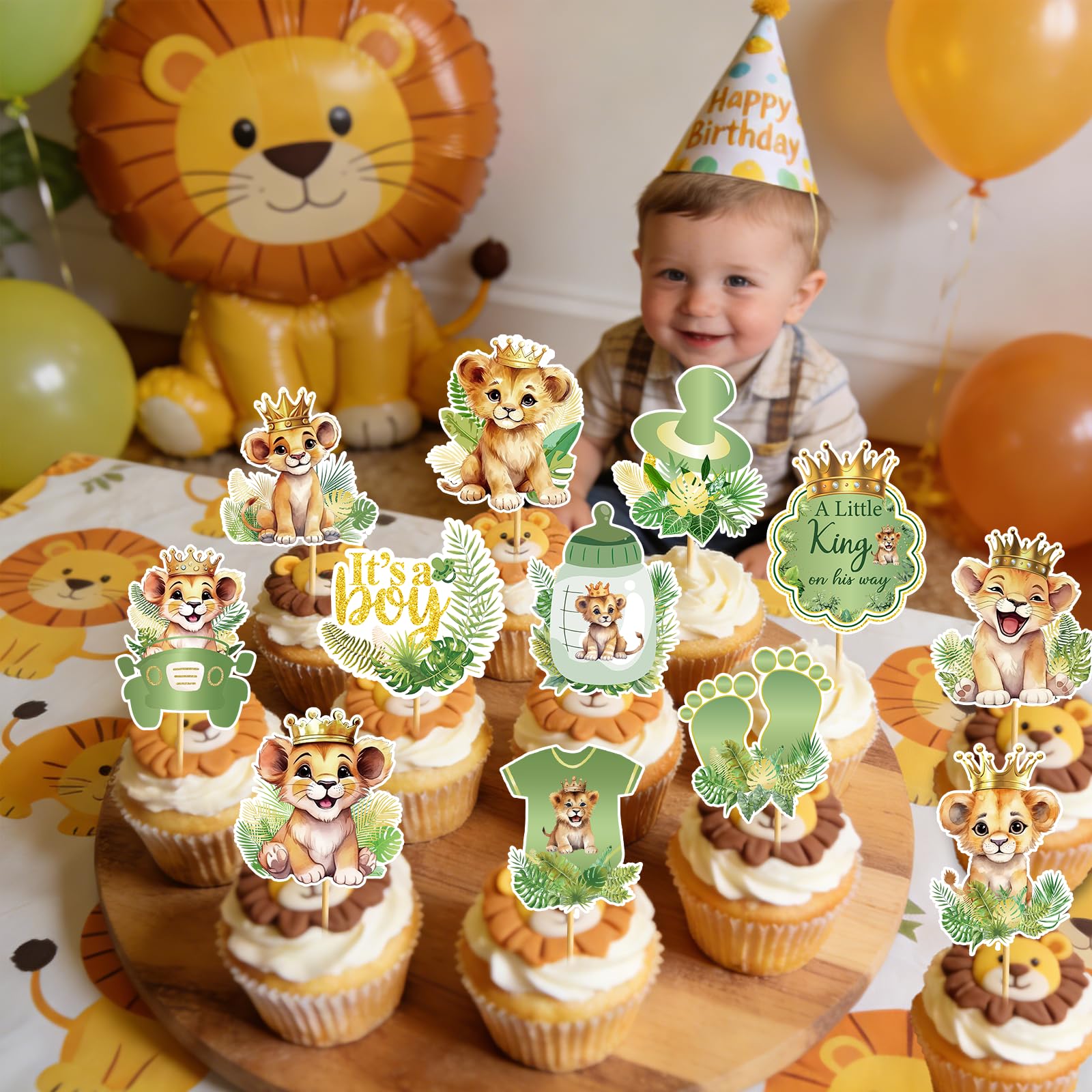 24 Pcs Lion Baby Shower Decorations: Lion Cupcake Toppers A Little King Is On His Way Baby Shower Safari Cupcake Toppers Wild Jungle Safari Gender