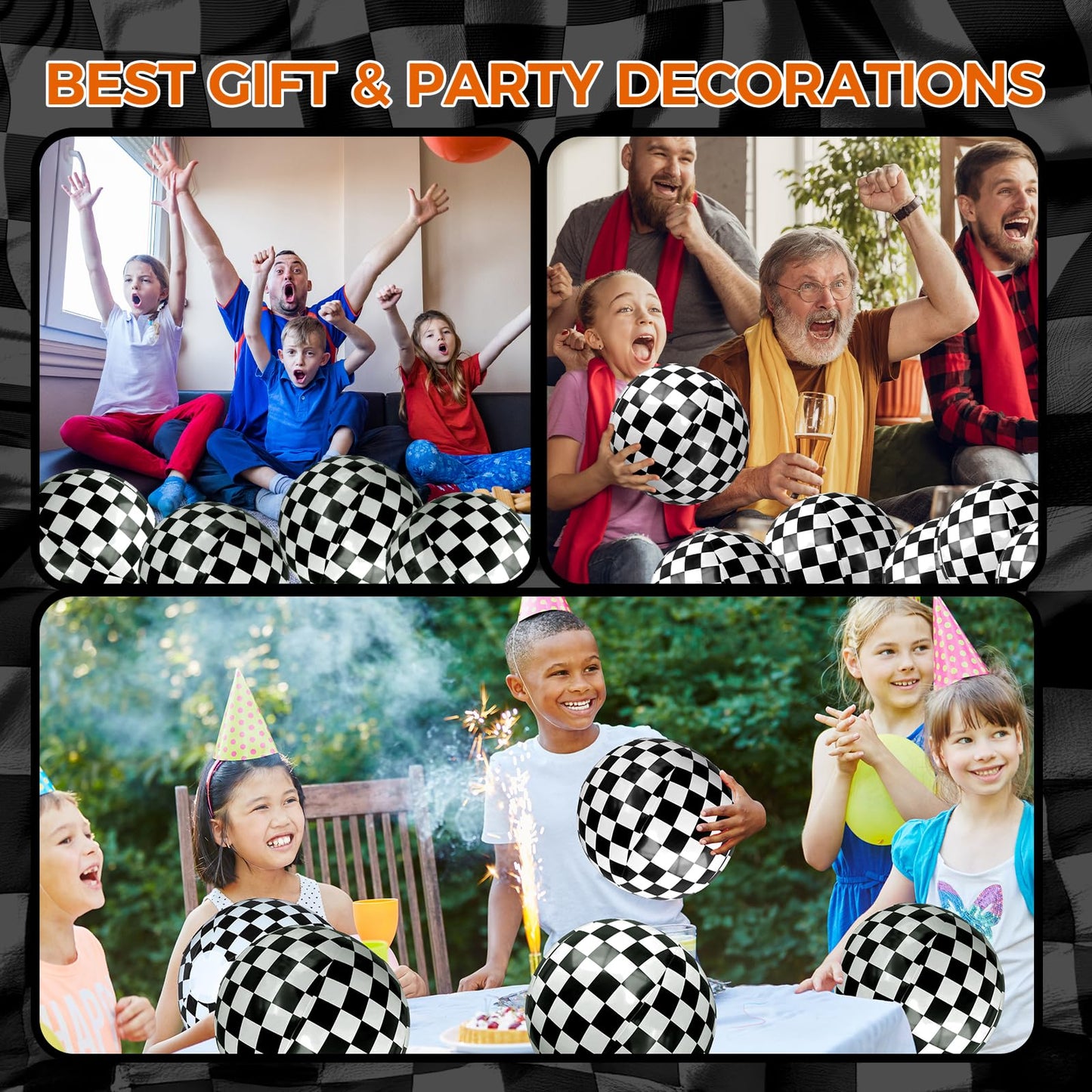Plucktivize Inflatable Monster Truck Checkered Beach Balls 12 Inches- Black and White Flag Design Bulk Toys for Kids Pool Games, Summer Jam Party