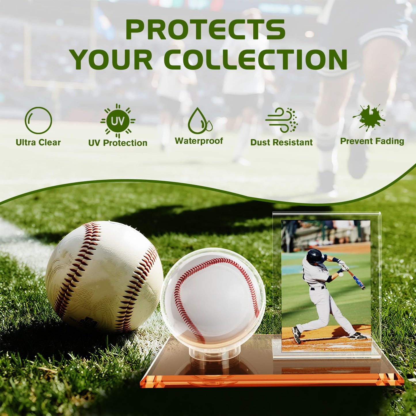 Card Archiver Baseball Display Case, Acrylic Ball Ring & Card Stand Set