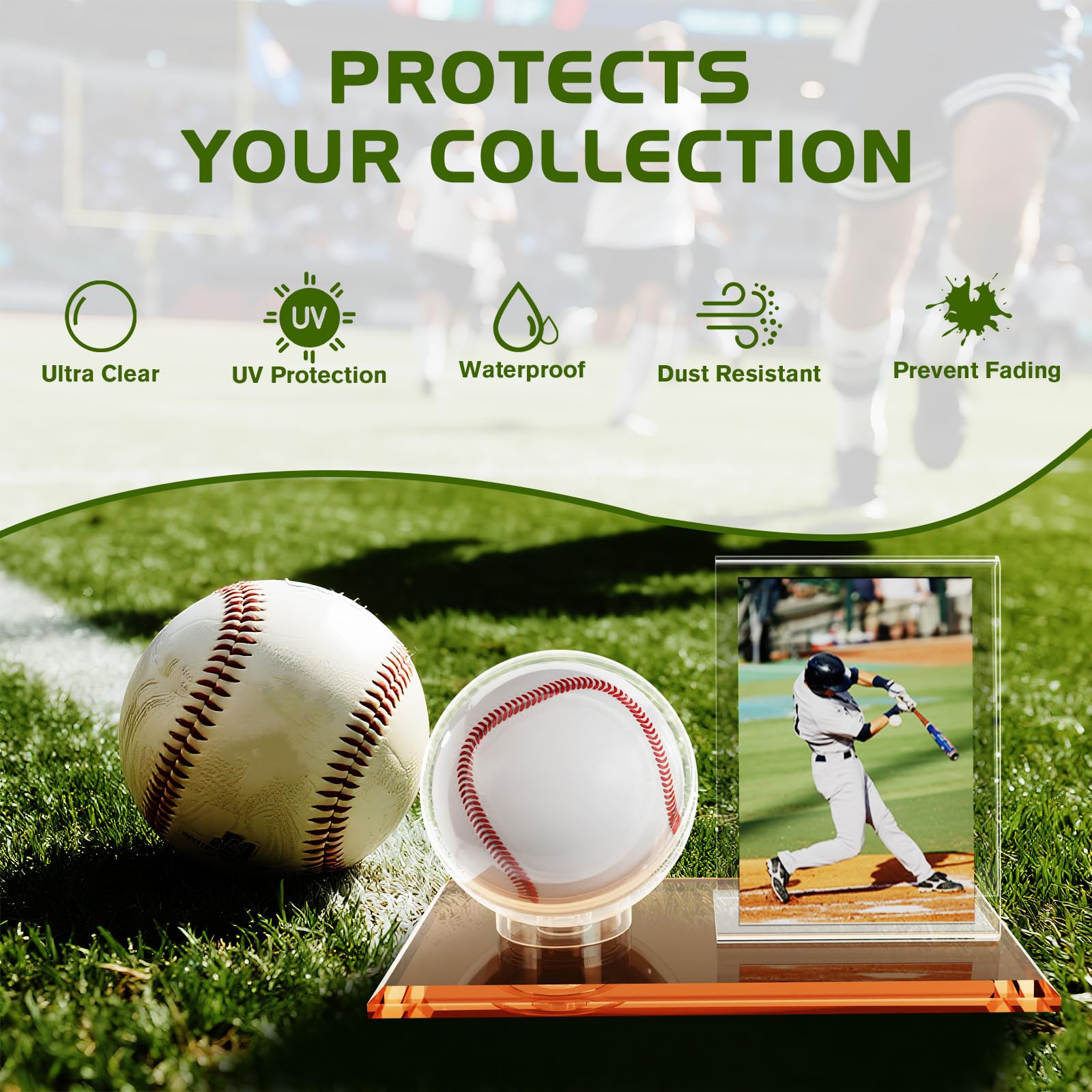 Card Archiver Baseball Display Case, Acrylic Ball Ring & Card Stand Set