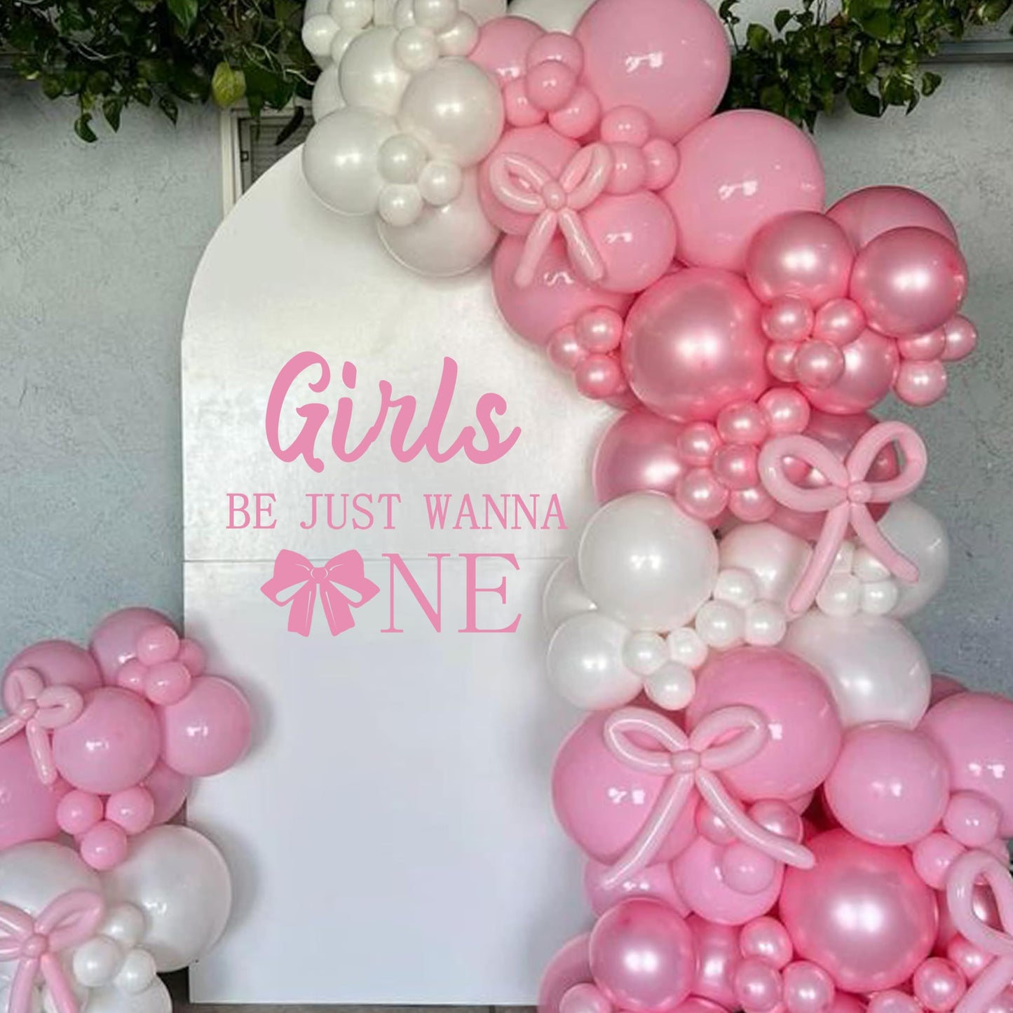 GIOGUK Girls Just Wanna Be One Decal - First Birthday Party Decorations Wall Decals, Sweet Girls 1st Birthday Party Supplies Wall Sticker, Pink Bow