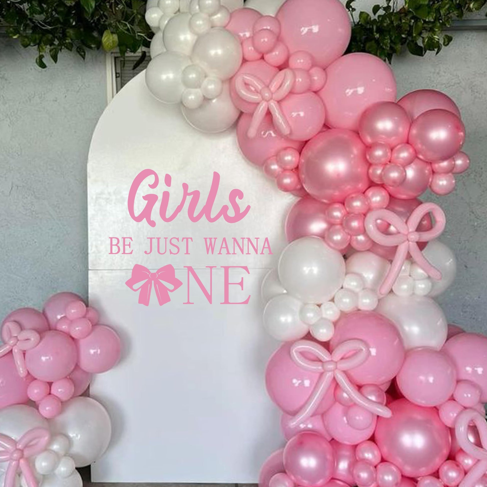 GIOGUK Girls Just Wanna Be One Decal - First Birthday Party Decorations Wall Decals, Sweet Girls 1st Birthday Party Supplies Wall Sticker, Pink Bow
