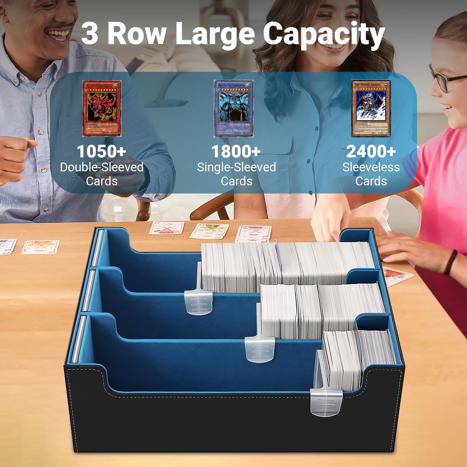 CHIYOSING 3-Row Trading Card Storage Box, Bulk Cards Case for 2400+ Mtg tcg Magic Playing Game Card Organizer, Commander Deck Box with 3 Supports & 12