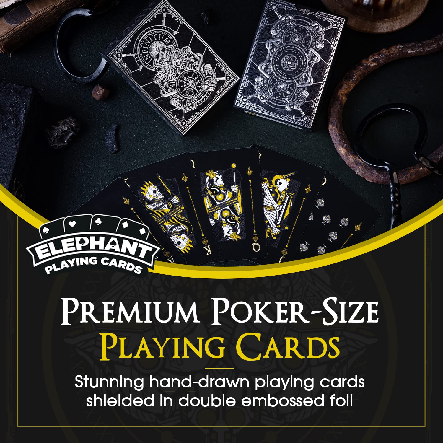 Infinitum Black Unique Illustration Cards, Premium Deck for Kids and Adults, Cool Cards with Card Game e-Book, Midnight Black