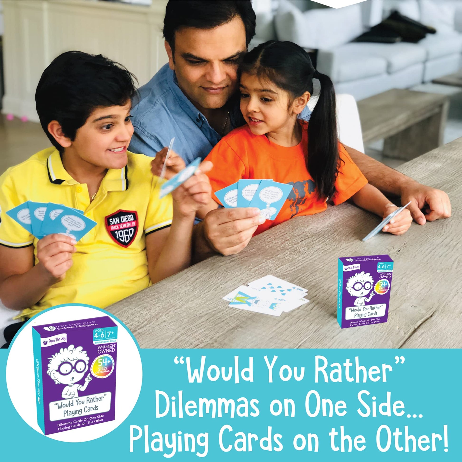 Open The Joy Would You Rather Card Game for Kids, 54+ Conversation Starters Cards of Silly Dilemmas Questions, Travel Card Game for Children Age 4-6+