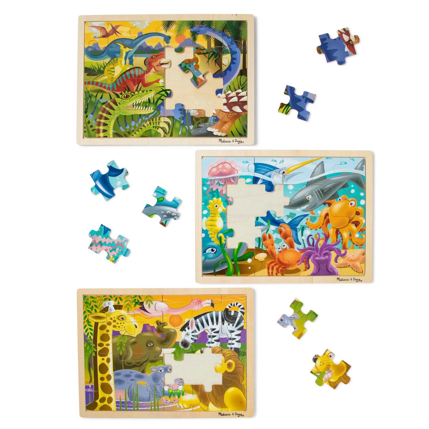 Melissa & Doug Jigsaw Puzzle Bundle (Dinosaur,Safari and Ocean)