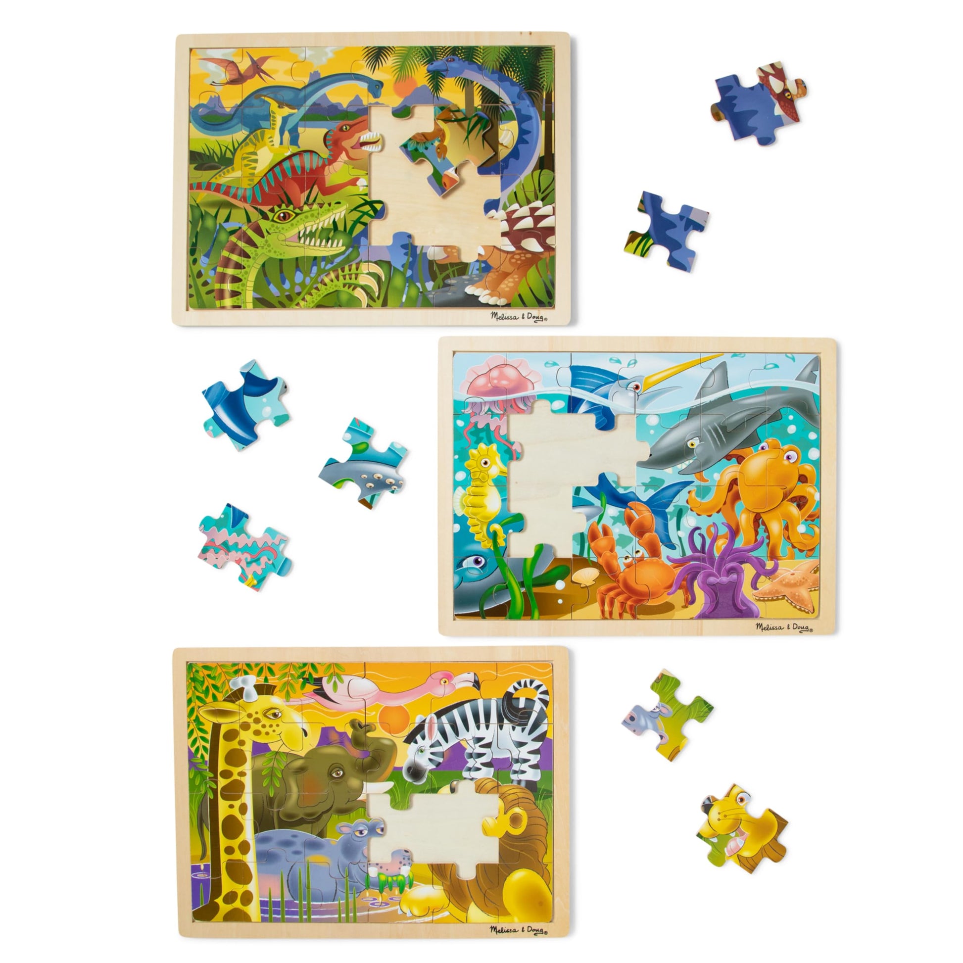 Melissa & Doug Jigsaw Puzzle Bundle (Dinosaur,Safari and Ocean)